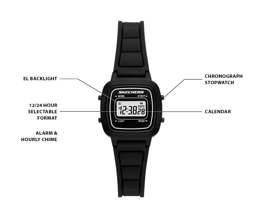 Skechers Women's Silicone Sports Digital Watch - Waterproof Fitness Tracker with LED Display for Running, Gym & Outdoor Activities