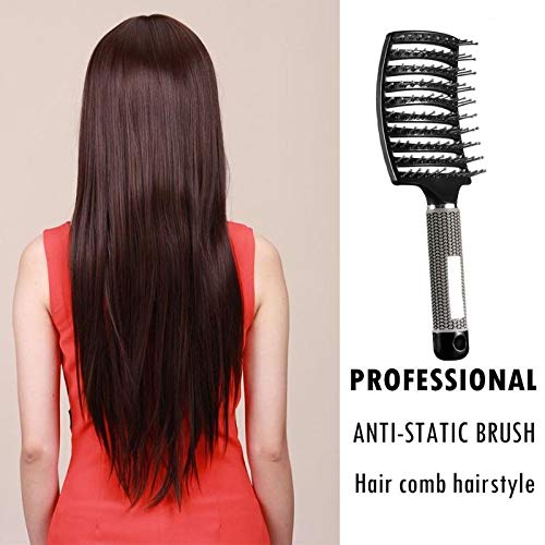 Frackson Scalp Massage Hair Brush - Nylon Bristles Detangling Comb for Women, Wet & Curly Hair - Professional Salon Styling Tool (Black) | Perfect for Daily Hair Care, Detangling, Scalp Stimulation & Styling at Home or Salon