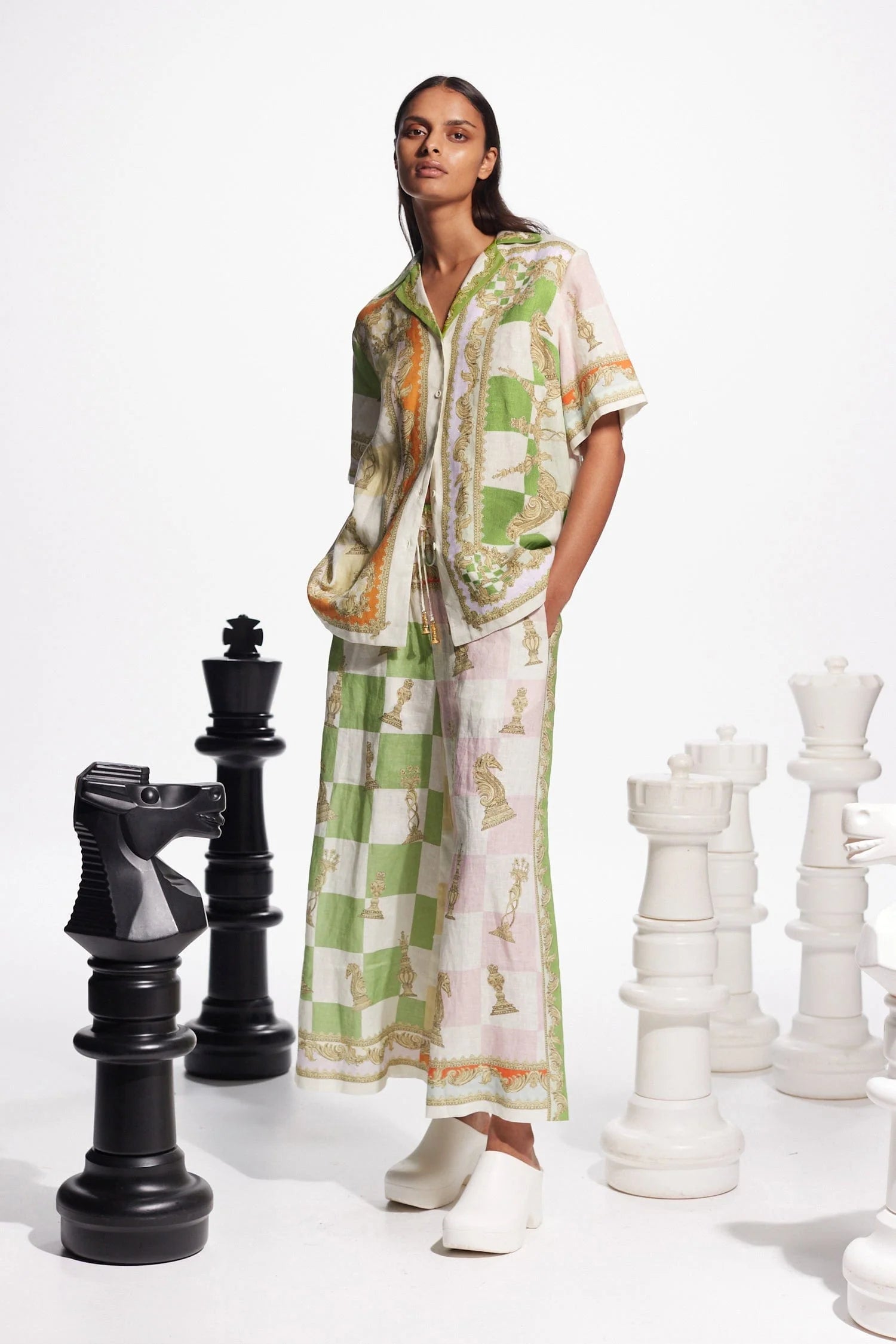 Checkmate Linen Pants for Women - Breathable Summer Casual Trousers - Perfect for Beach, Travel & Lounge Wear