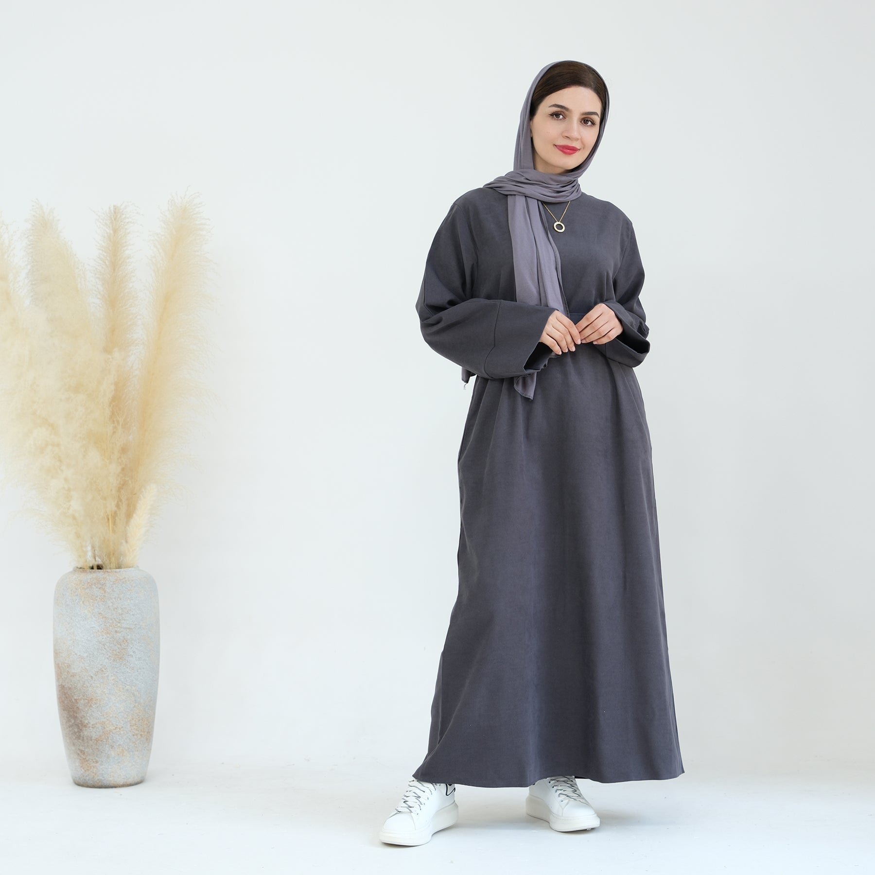 Liliana Cold Weather Abaya Dress - Gray | Modest Islamic Long Dress for Women | Perfect for Winter, Prayer & Special Occasions