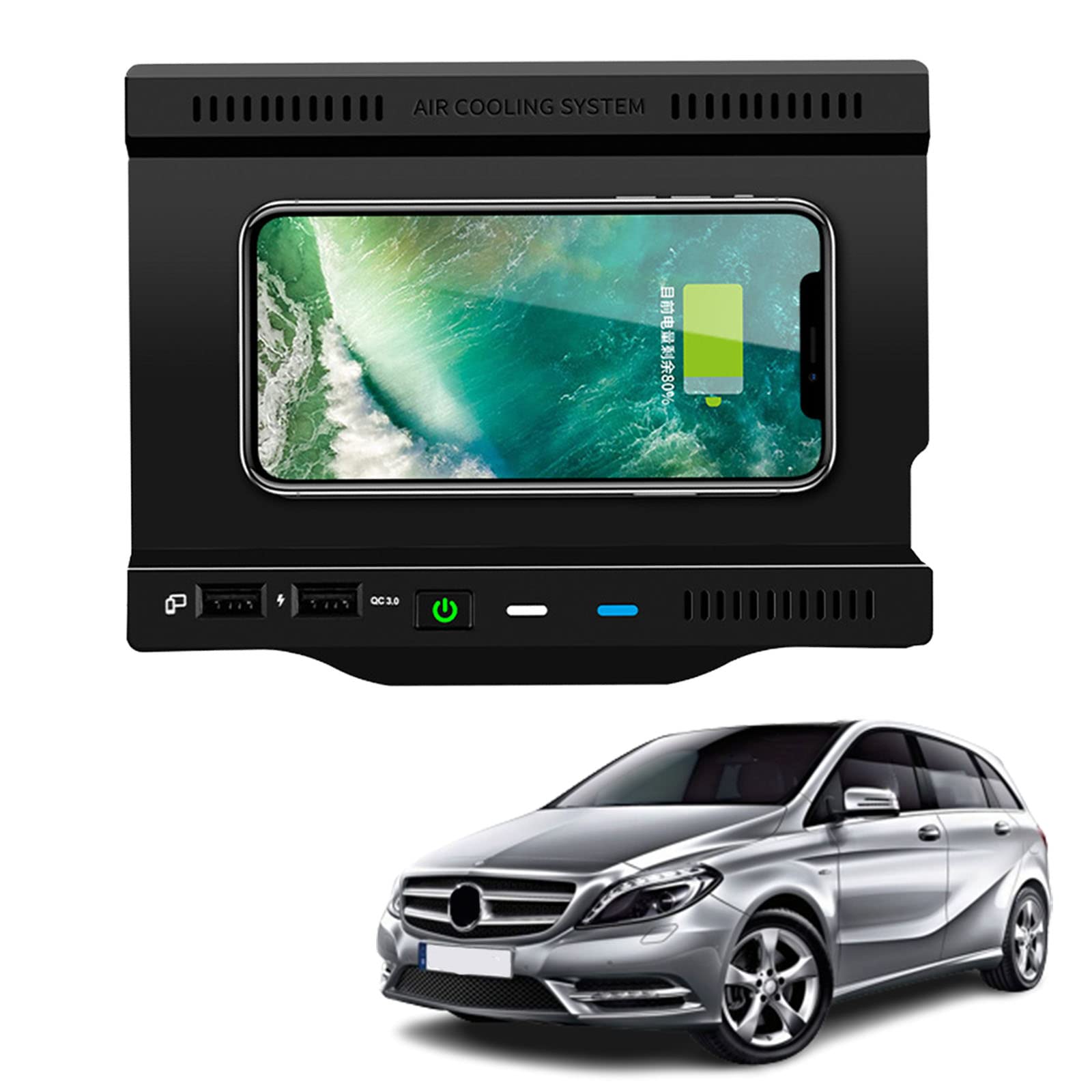 Upgraded Wireless Car Charger for Mercedes-Benz A-Class/AMG/B-Class/GLB (2019-2022) - Fast Qi Charging Pad Compatible with iPhone, Samsung & All Qi Devices - Perfect for Road Trips & Daily Commute