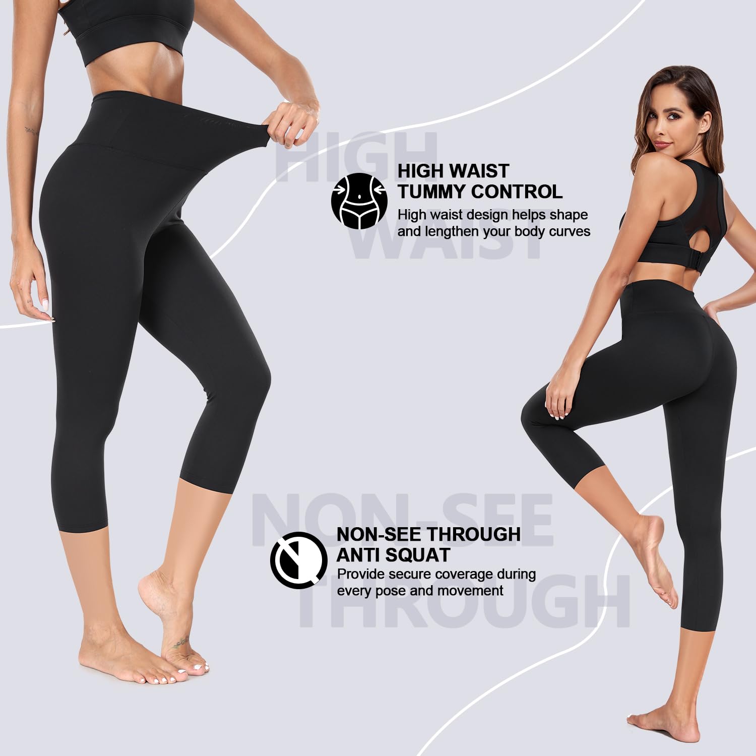 FULLSOFT 2 Pack Women's High Waist Tummy Control Capri Leggings - Non See Through Workout Pants for Yoga, Running & Gym - Soft & Stretchy Athletic Wear