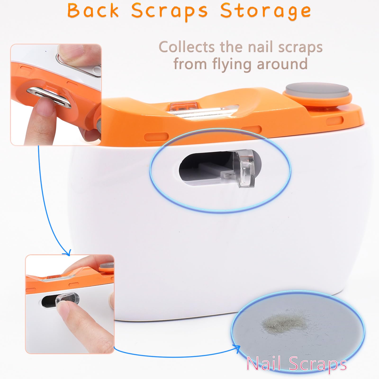 Electric Nail Clipper 3-in-1 with LED Light & Polisher - Rechargeable Automatic Nail Trimmer for Kids, Seniors & Caregivers - Portable Fingernail Cutter with Storage - Perfect for Home, Travel & Elderly Care (Orange)