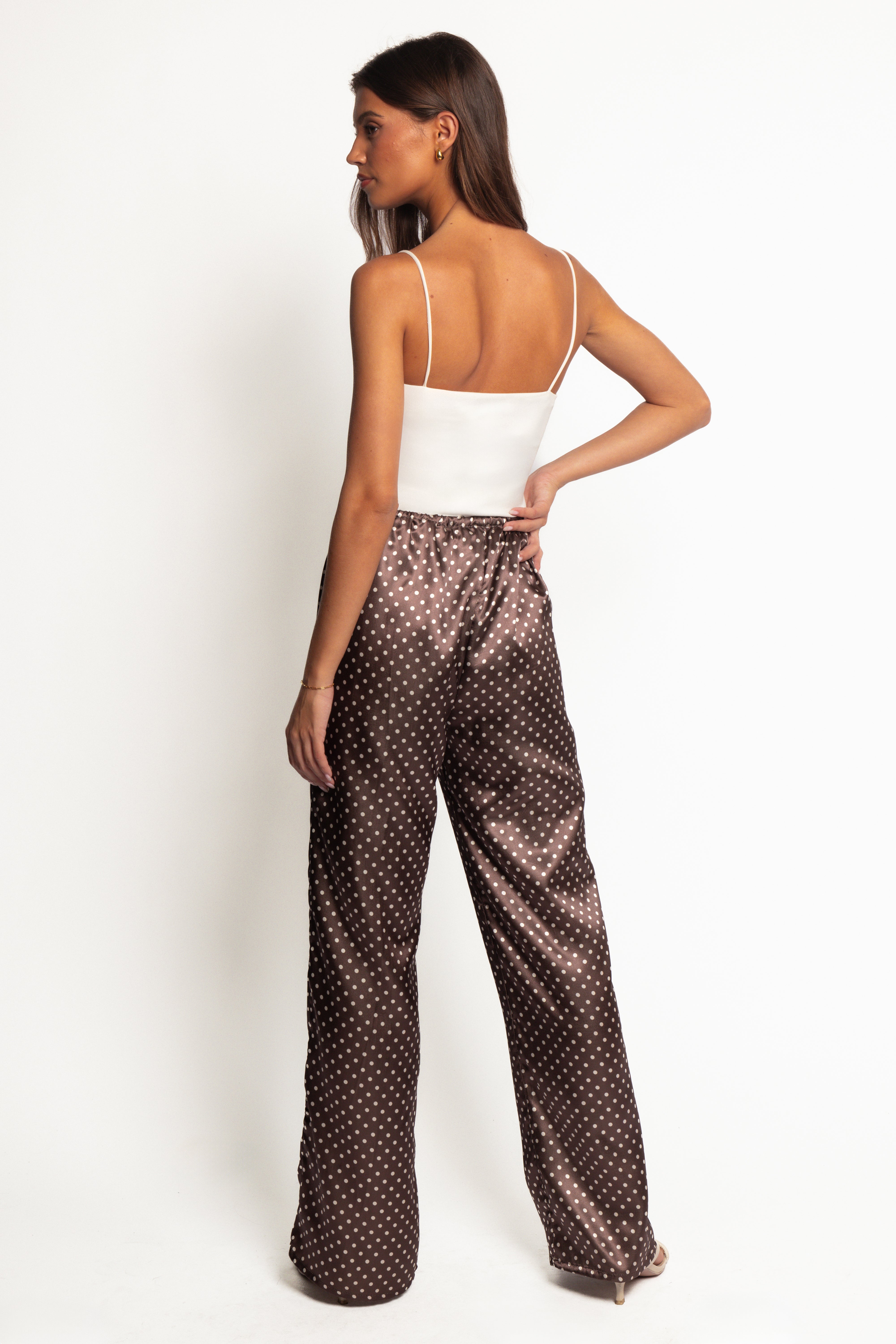 Alima Women's Brown Polka Dot Pants - Stylish Casual Trousers for Work, Travel & Everyday Wear