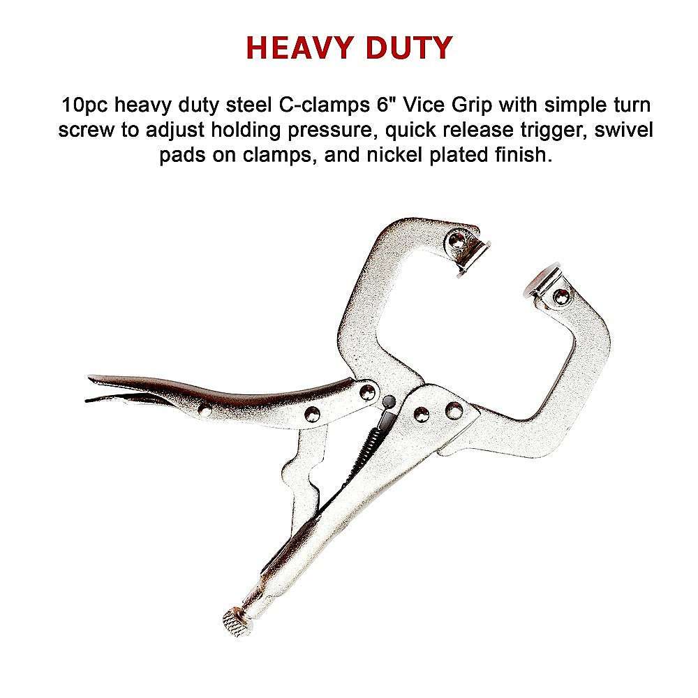 10-Piece Heavy Duty Steel C Clamps - 6