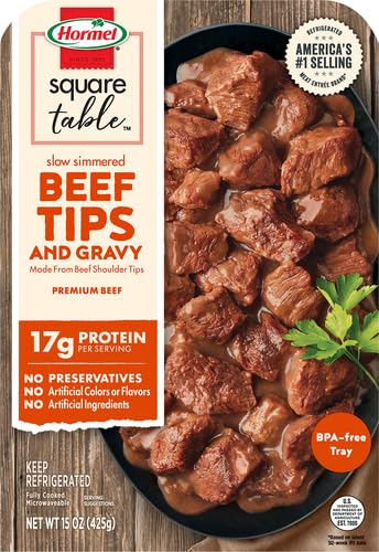 Hormel Slow Simmered Beef Tips & Gravy - Premium Refrigerated Entree (15 Oz) - Tender Beef in Rich Sauce for Quick Meals, Lunches & Family Dinners