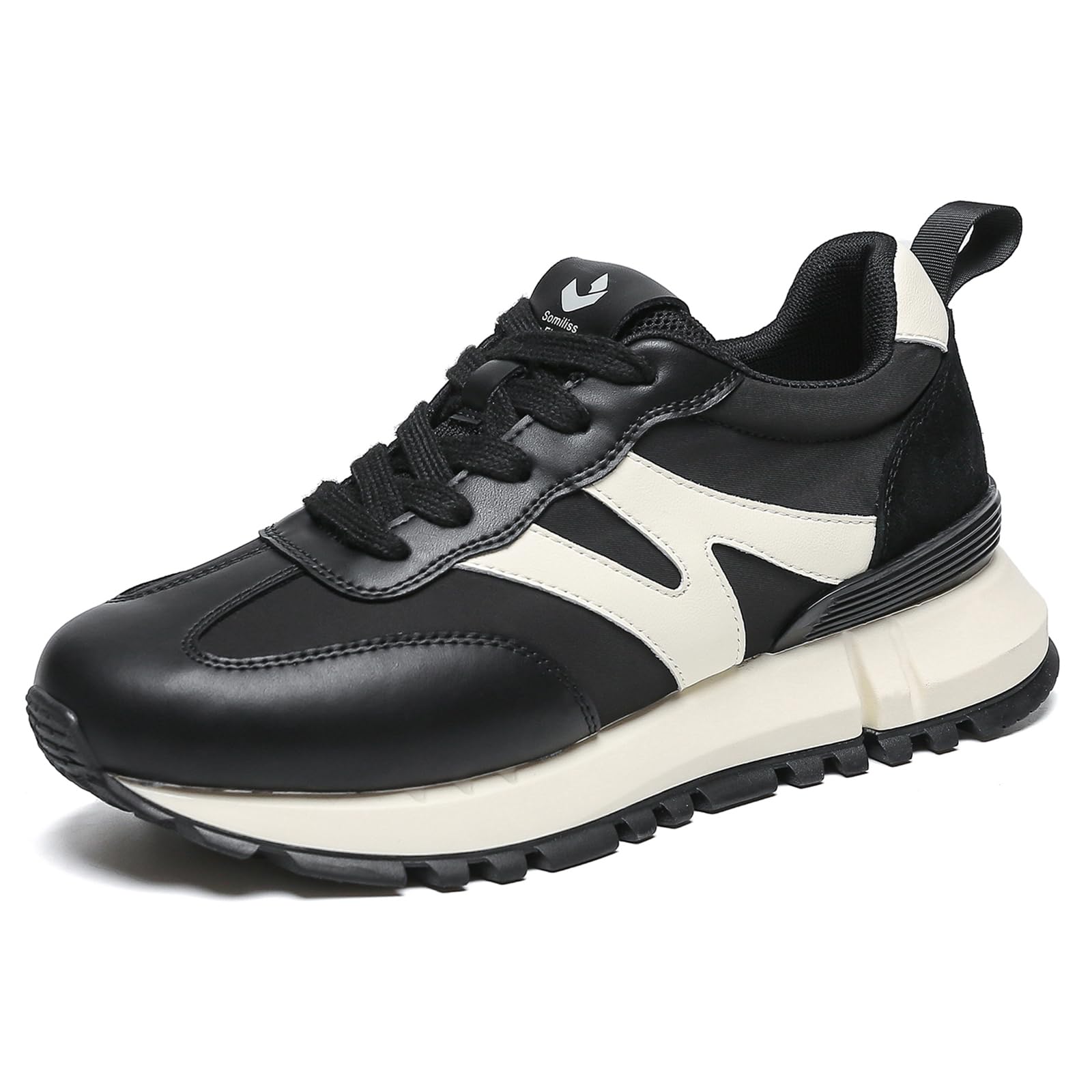 Somiliss Women's Genuine Leather & Suede Patchwork Sneakers - Non-Slip Casual Walking Shoes for Gym, Tennis & Running | Comfortable Fashion Sneakers for Workout, Travel & Everyday Wear