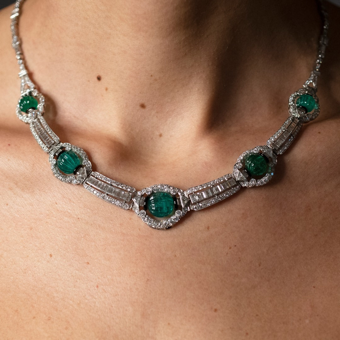 Exquisite Carved Emerald Bead & Diamond Choker Necklace | Elegant Statement Jewelry for Women | Perfect for Weddings, Parties & Special Occasions