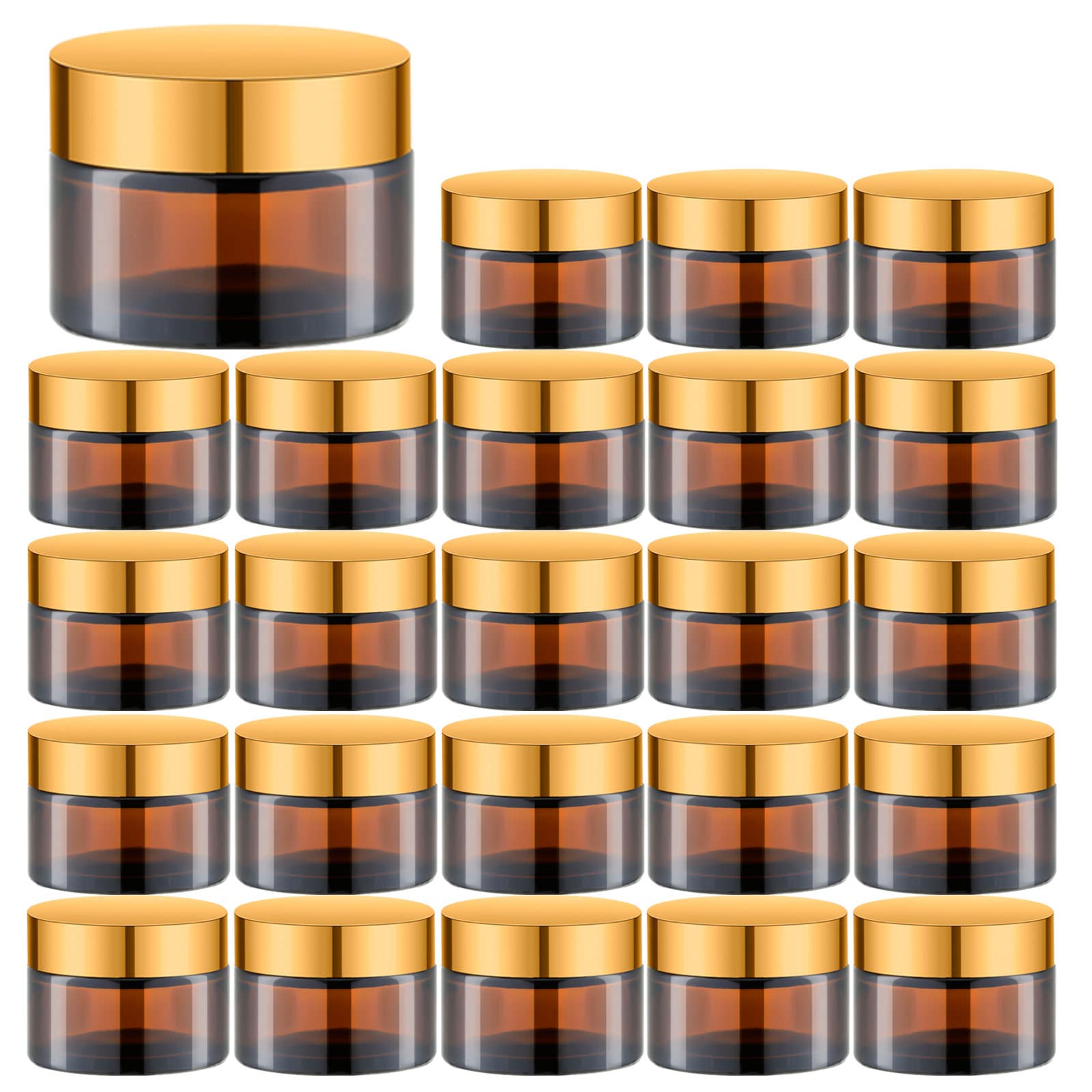 1 Oz Amber Round Glass Jars with Inner Liners & Gold Lids (24 Pack) - Empty Refillable Cosmetic Containers for Creams, Lotions, Ointments, Body Scrubs & Balms - Perfect for DIY Skincare, Travel Size Products & Home Spa Treatments