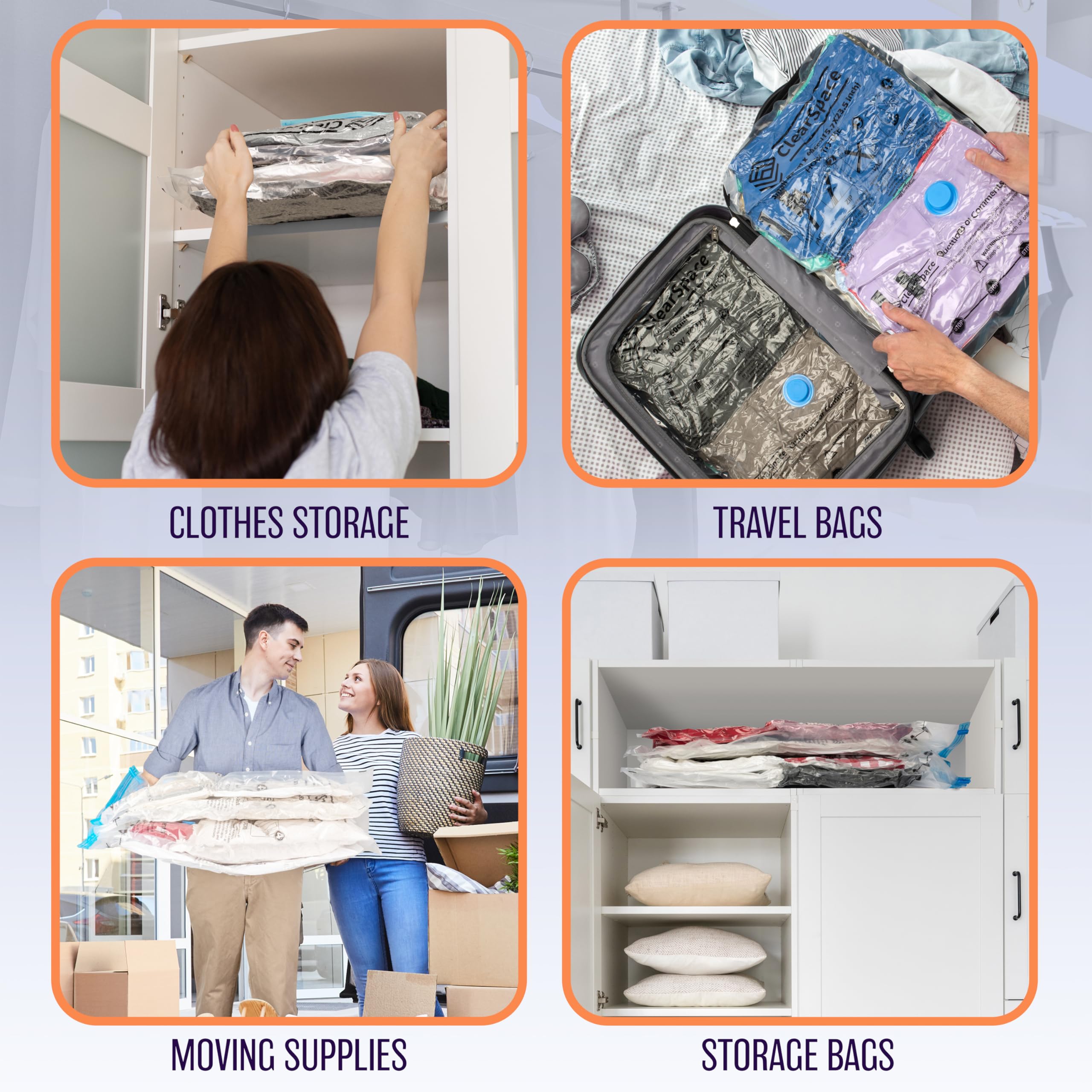 ClearSpace Vacuum Seal Storage Bags - 10 Large Space Saver Bags for Clothes, Blankets & Seasonal Items | Includes Hand Pump | Perfect for Closet Organization, Travel Packing & Home Storage
