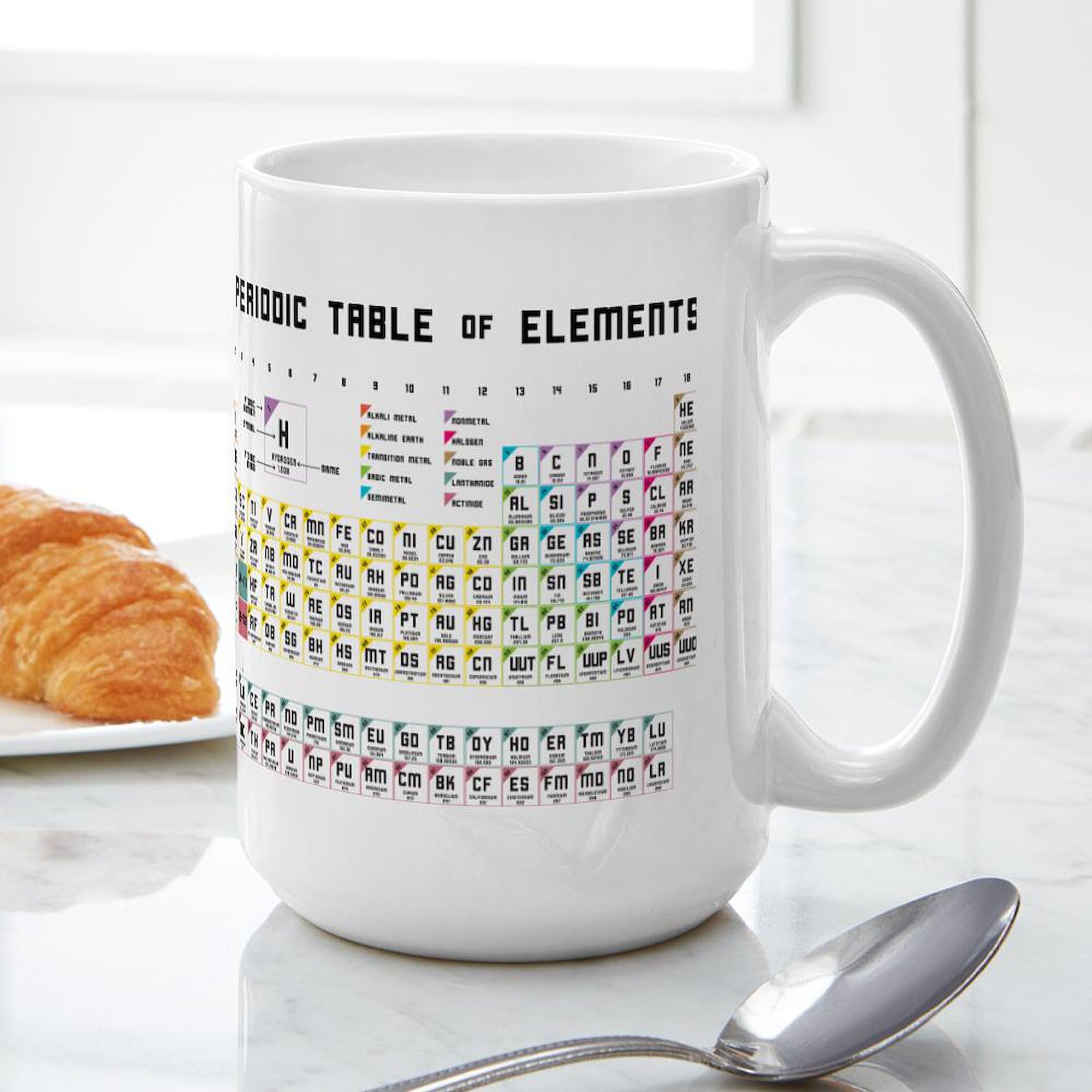 Periodic Table of Elements 15 oz Ceramic Coffee Mug - Science Teacher Gift, Chemistry Student Present, Office Desk Cup for Hot & Cold Drinks