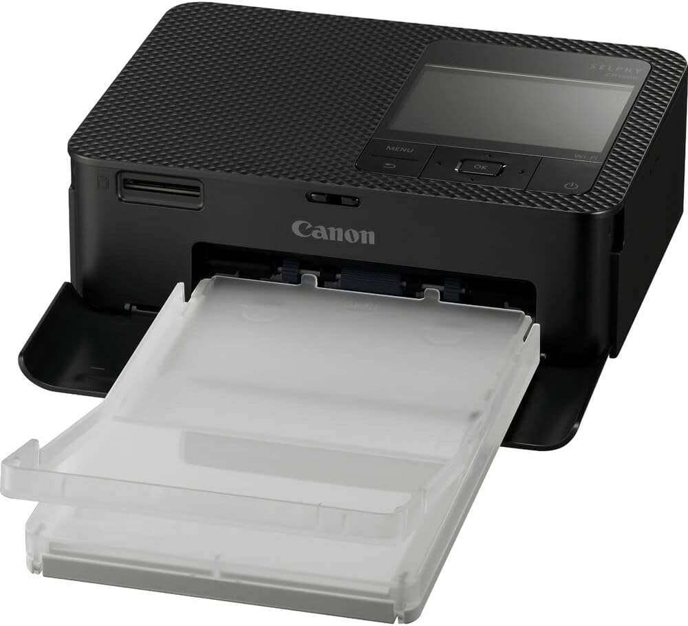 Canon Selphy CP1500 Wireless Compact Photo Printer with KP-108IN Ink Paper Set, Deluxe Photo Album, Hard Case & Cleaning Cloth (Black) - Perfect for Home Printing, Travel & Gift Giving