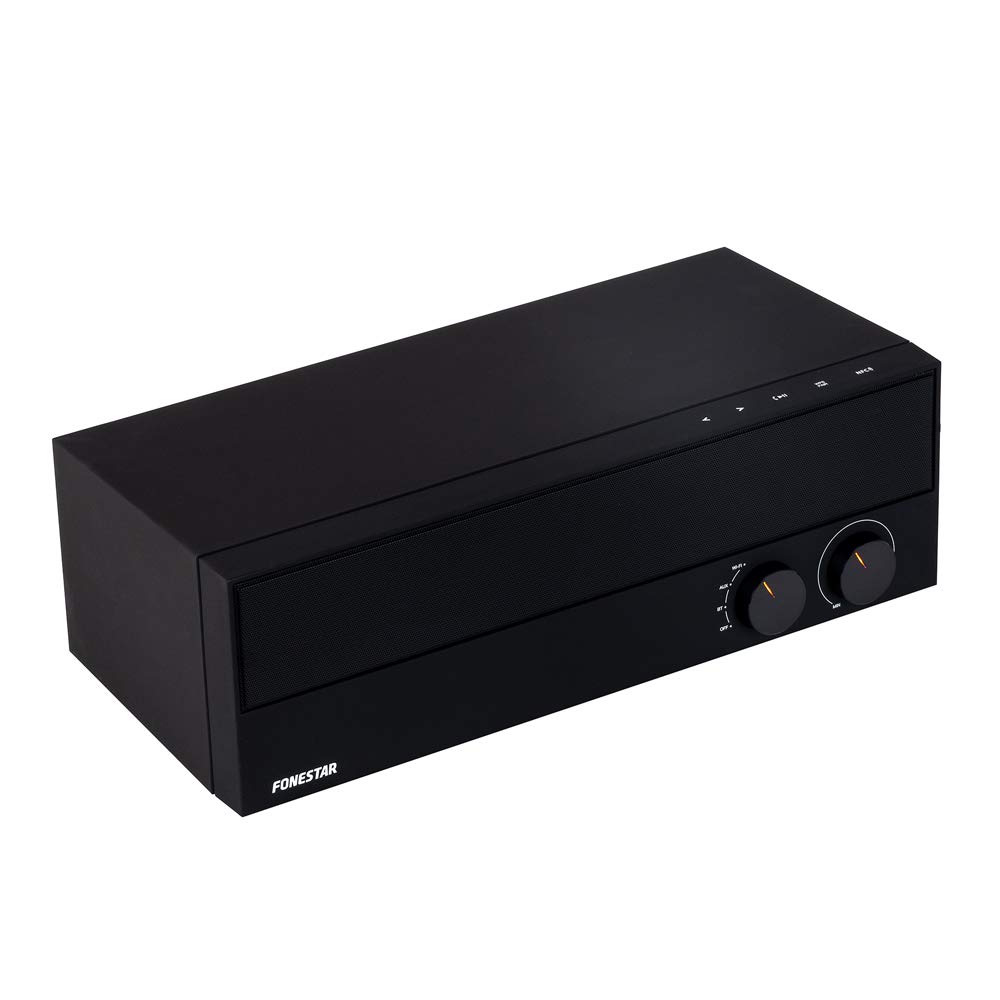 FONESTAR Wireless Smart Speaker with WiFi & Bluetooth, Multiroom Music System, Hi-Fi Audio, Subwoofer, NFC, Internet Radio & USB Charging - Black | Perfect for Home, Kitchen, Living Room & Outdoor Parties