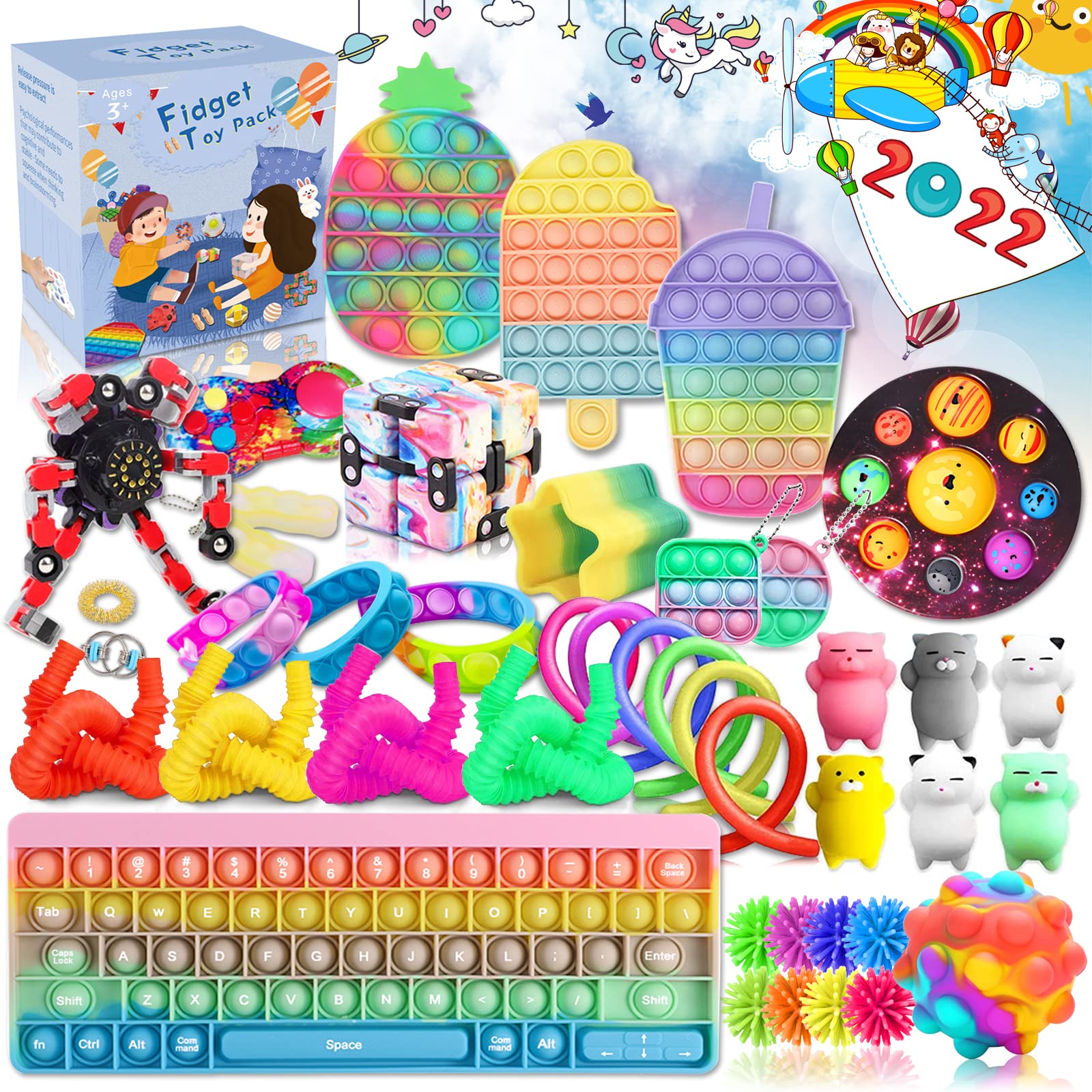 Fidget Toys Pack - Sensory Stress Relief Push Bubble Pop Toys for Anxiety & ADHD - TikTok Viral Fidget Set for Kids & Adults - Perfect for Home, Office & Classroom Use