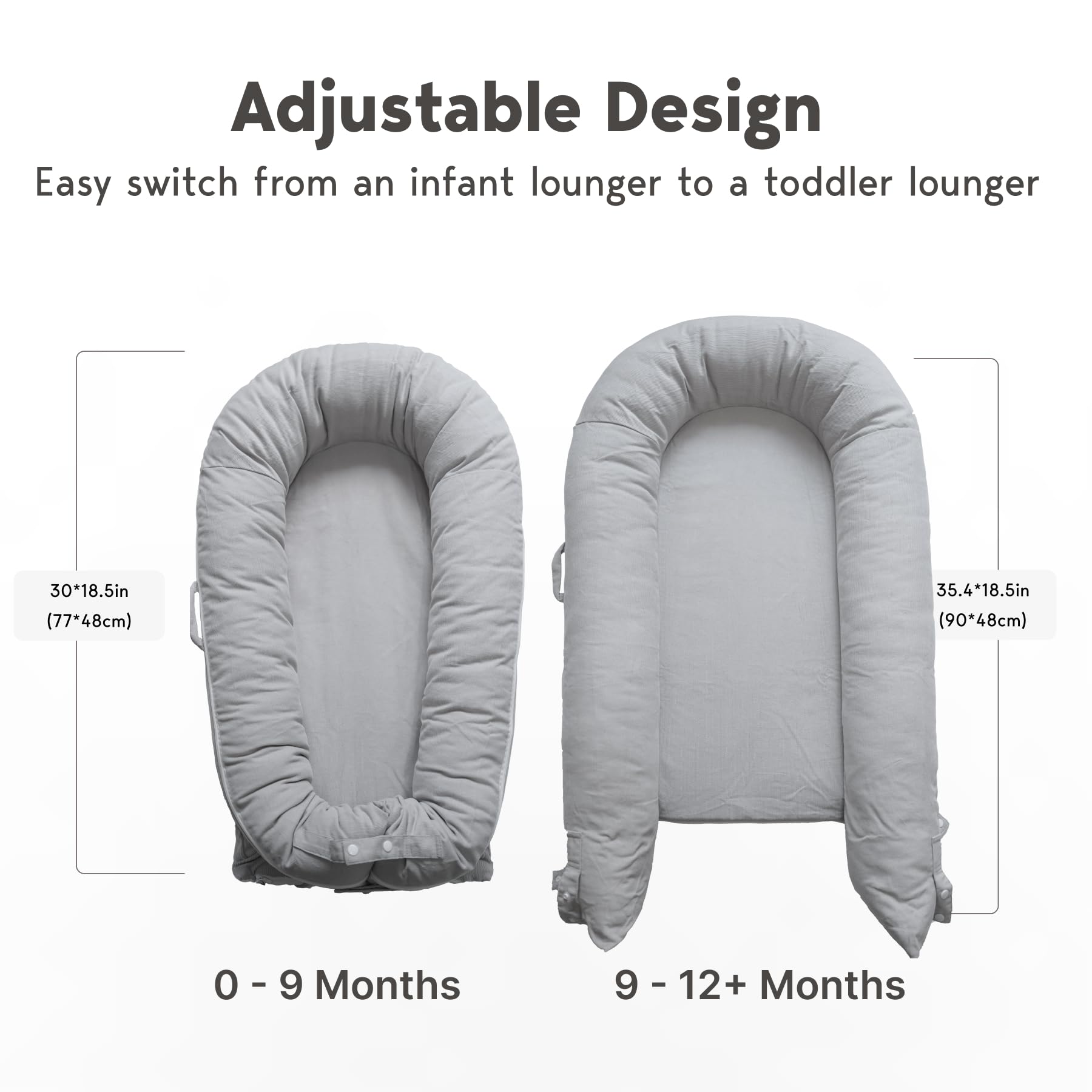 Premium Baby Lounger & Infant Nest Cover - 100% Cotton Portable Travel Bed for Newborns 0-12 Months | Soft Corduroy Fabric in Neutral Gainsboro | Perfect for Nursery, Travel & Co-Sleeping