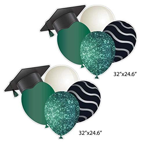 2024 Graduation Yard Decorations Set - 11 Pc Card Flair & Accessories with Stakes (Green Sparkle) | Outdoor Party Decor for Graduation Celebrations, Backyard Events & Photo Backdrops
