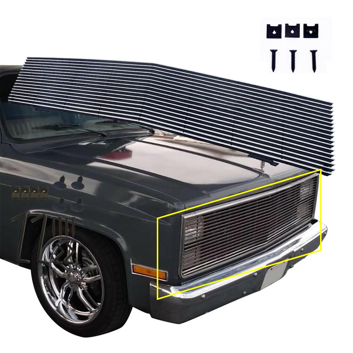 1981-1987 Chevy GMC Pickup Suburban Blazer Jimmy Replacement Upper Grille - Phantom Style with Stacked Lights & Mirror Polish Finish | Perfect for Restoration & Custom Upgrades