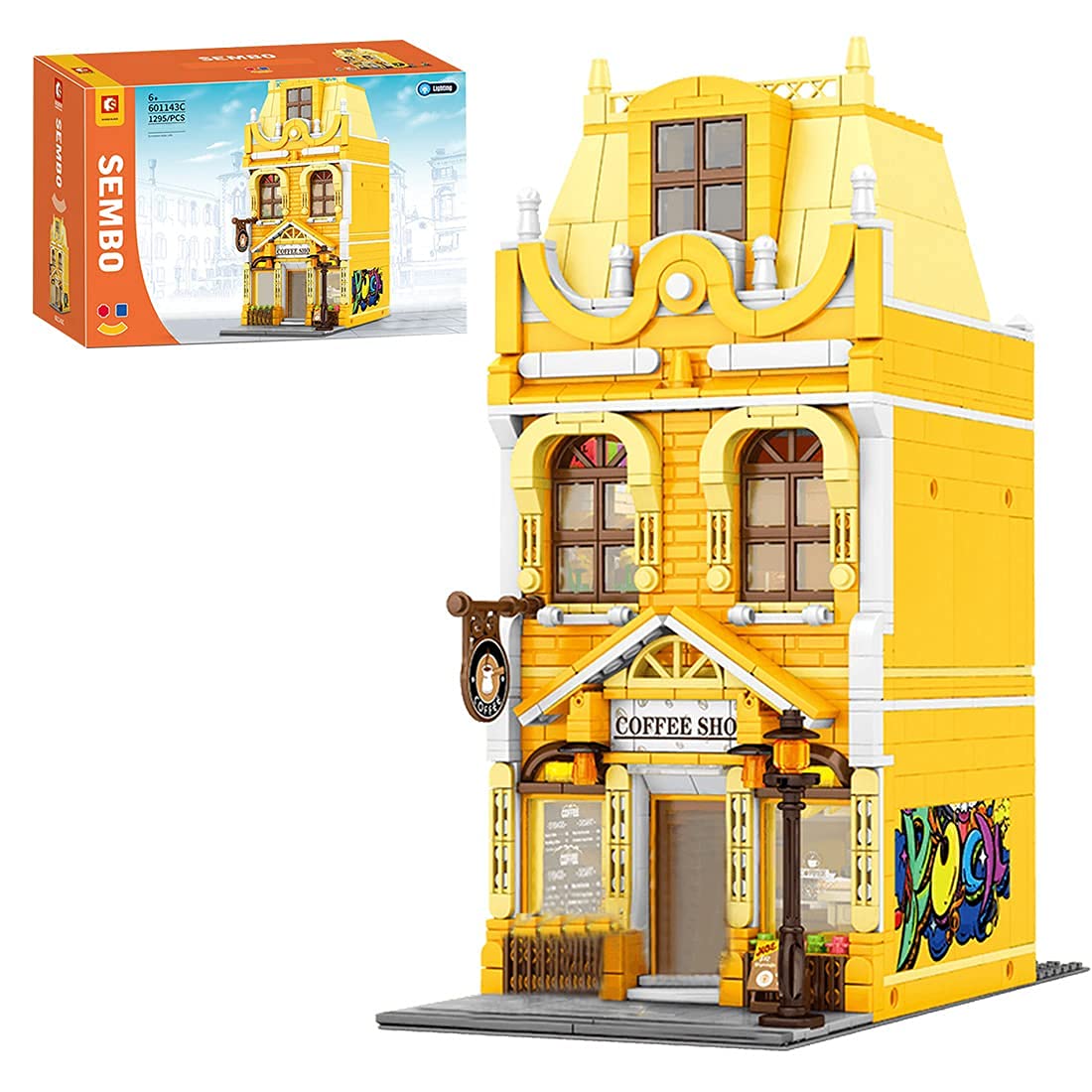 iTop Coffee Shop Building Kit with LED Lights - 1295+ Piece European House Model, Compatible with Lego - DIY Street View Assembly Toy for Adults & Kids - Perfect for Home Decoration, Gift, and Creative Play