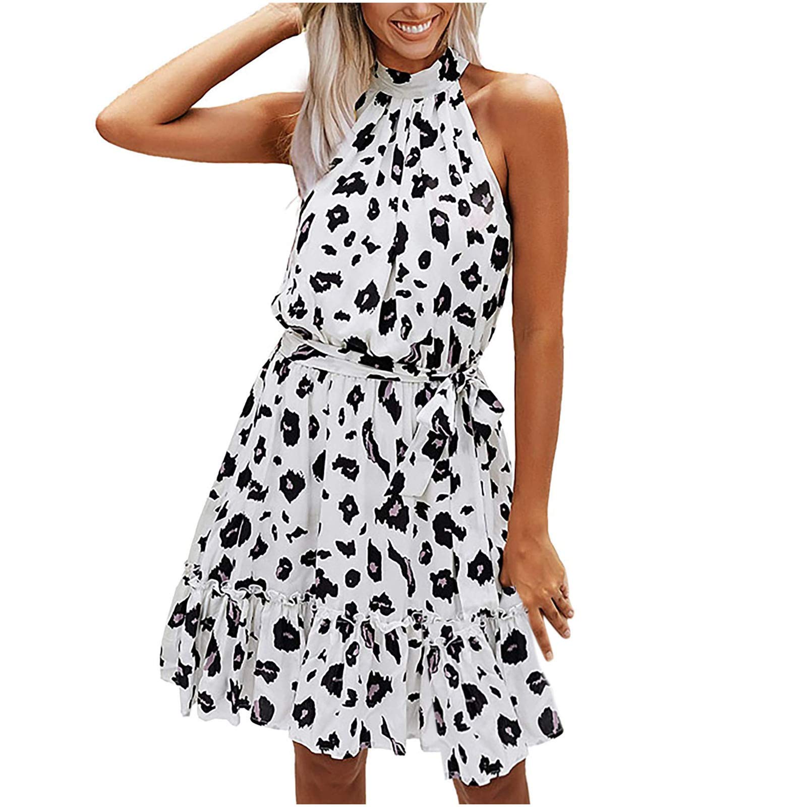 Boho Floral Print Women's Summer Beach Dress - Sleeveless Halter Neck Casual Sundress for Pool Party, Vacation & Outdoor Activities