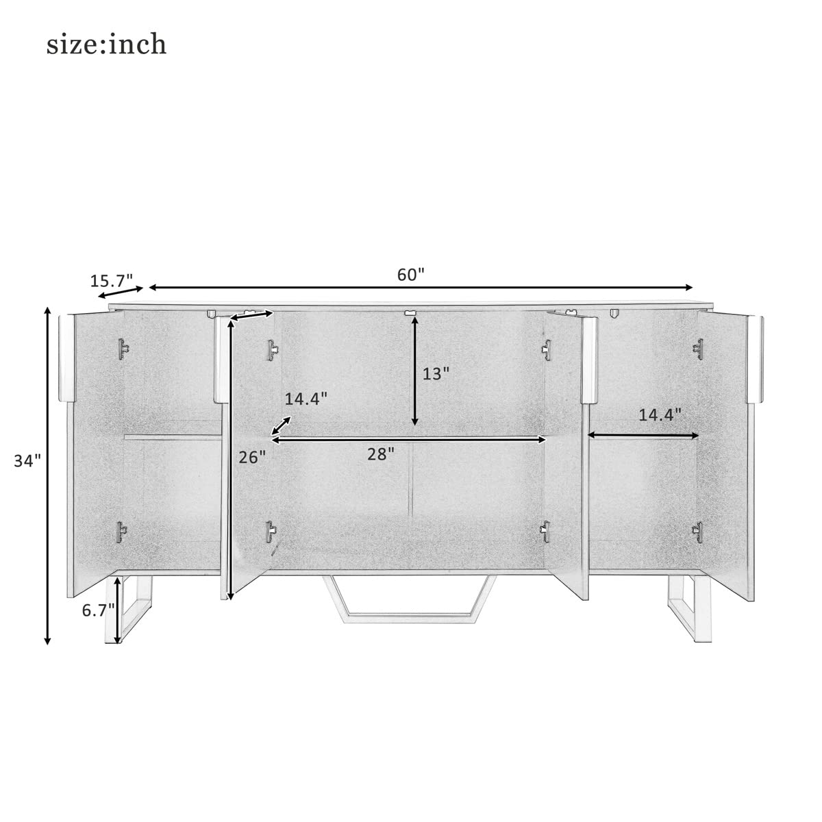 Modern 4-Door Mid Century Storage Cabinet with Metal Handles & Legs - Adjustable Shelves Kitchen & Living Room Sideboard - Black | Perfect for Dining Room, Hallway & Home Office Organization