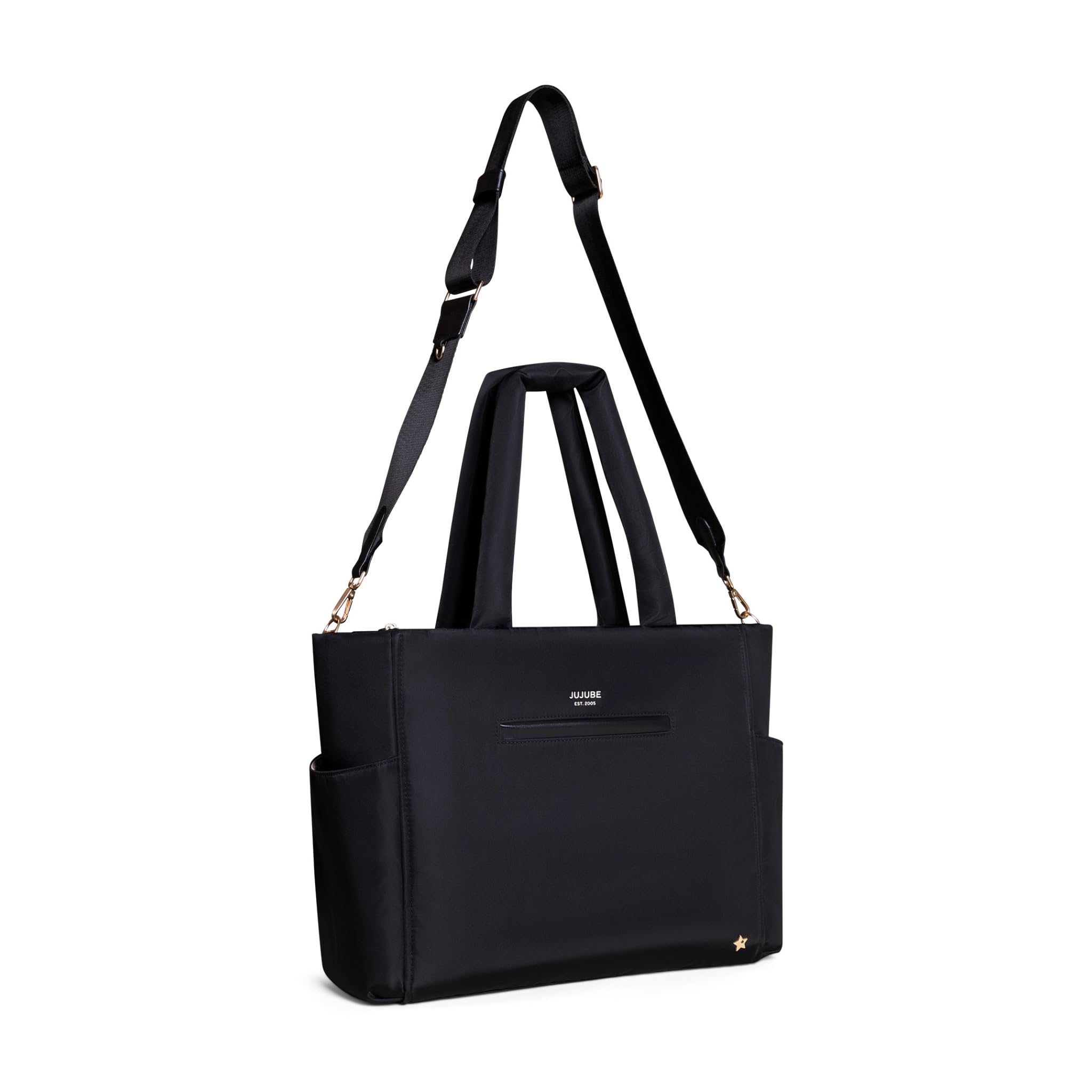 Premium Jujube Utility-Strap Tote Bag - Large Diaper Bag with Portable Changing Pad | Travel & Baby Essentials Organizer for Boys & Girls | Holds Bottles, Wipes, Diapers & Pacifiers | Perfect for Daycare, Travel & On-the-Go Parents (Black)