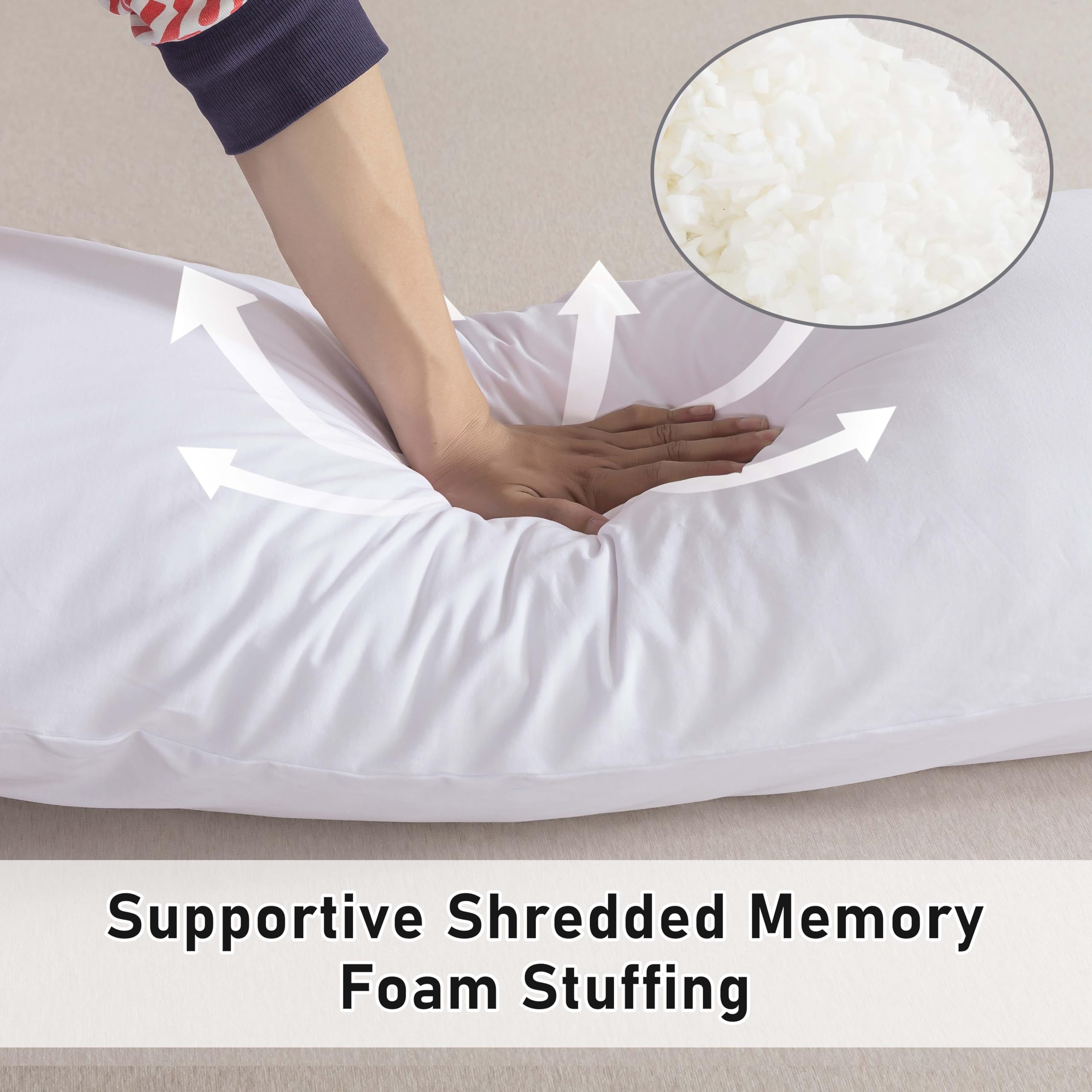 Premium Memory Foam Body Pillow with 100% Cotton Jersey Cover - Luxury Firm Support for Adults - Removable Zippered Case (Light Grey) - Perfect for Pregnancy, Side Sleepers & Back Pain Relief