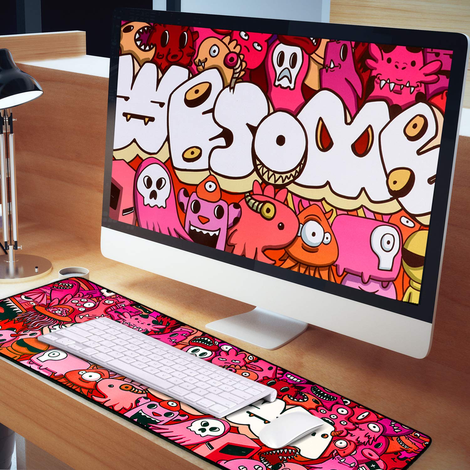 Large Extended Gaming Mouse Pad - 31.5x11.8 Inch Non-Slip Mouse Mat with Cool Graffiti Anime Design for PC, Laptop & Computer - Perfect for Gamers, Office Work & Home Use