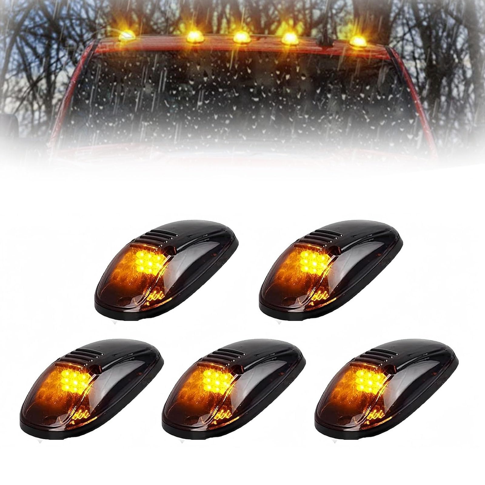 Wireless Solar Cab Lights for Trucks - 5Pcs Yellow LED Roof Lights with Vibration Sensor | Waterproof, Energy Efficient | Perfect for Night Driving, Off-Roading & Emergency Lighting