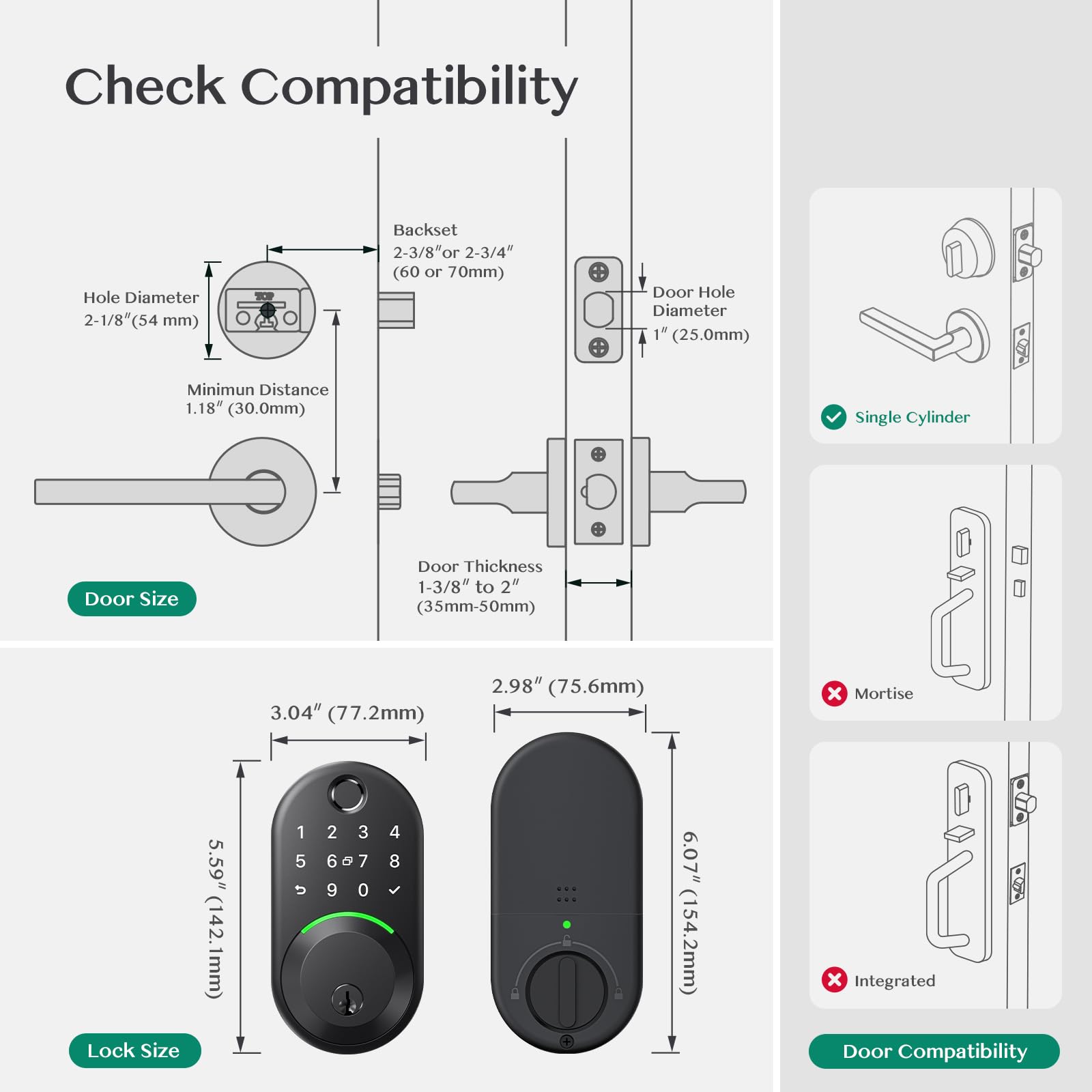Smart Keypad Deadbolt Lock - Keyless Entry Fingerprint & Digital Code Electronic Door Lock with App Control for Front Door | Secure Home & Office Access