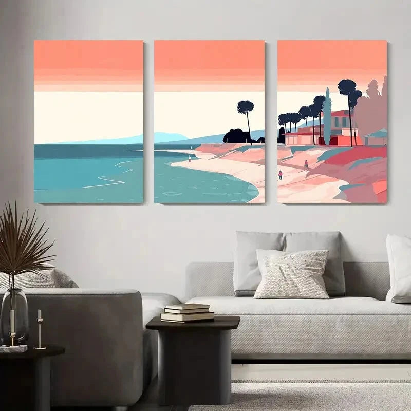 3-Piece Abstract Coastal Landscape Metal Wall Art with Vibrant Sky - Ready to Hang Home Decor for Living Room, Bedroom & Office