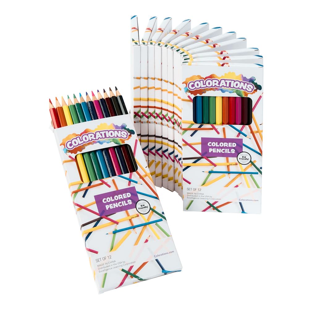 Colorations 12-Color Pre-Sharpened Thick Core Colored Pencils - 12 Pack (144 Total) - Vibrant Art & Drawing Supplies for Classroom, School, Home & Professional Artists | Ideal for Sketching, Coloring Books & DIY Projects