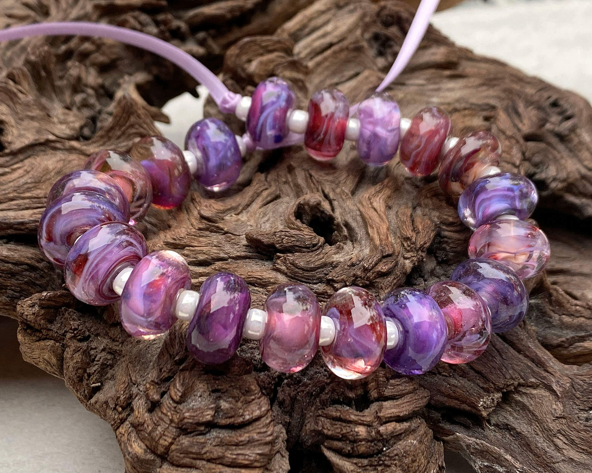 20-Piece Purple Pink Swirl Glass Lampwork Beads Set for Jewelry Making - DIY Bracelets, Necklaces & Craft Projects (SRA)