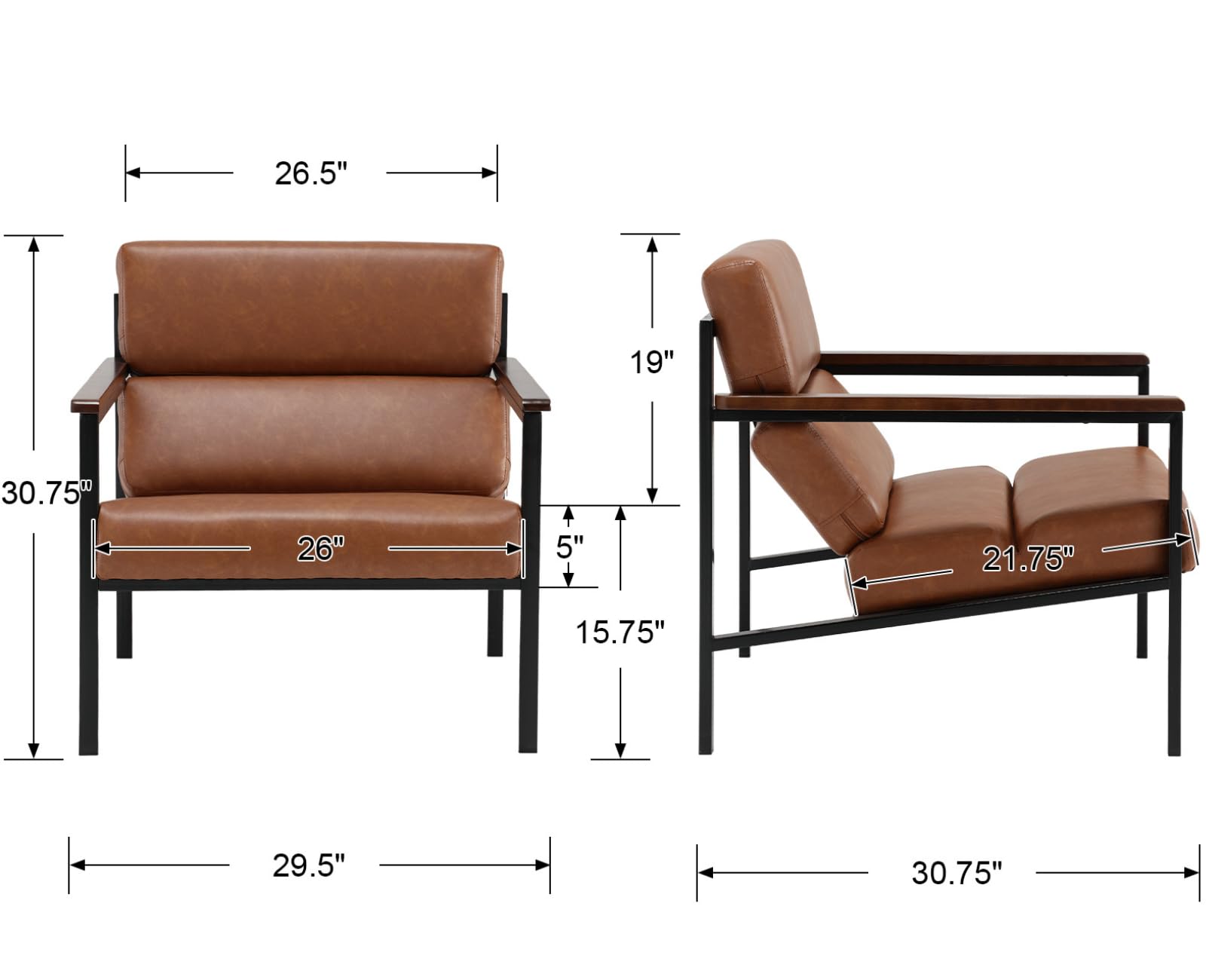 EALSON Modern Leather Accent Chairs Set of 2 - Comfortable Lounge Chairs with Sturdy Metal Frame & Upholstered Armrests - Wooden Armrest Sofa Chairs for Living Room, Bedroom, Office - Perfect for Relaxing, Reading & Home Decor (Brown)
