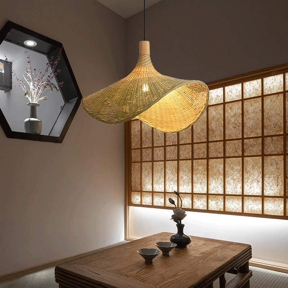 Modern Bamboo Chandelier - E27 Rattan Basket Ceiling Pendant Light for Dining Room & Farmhouse | Natural Bamboo Lighting Fixture with Straw Hat Design | Perfect for Rustic, Boho & Coastal Home Decor