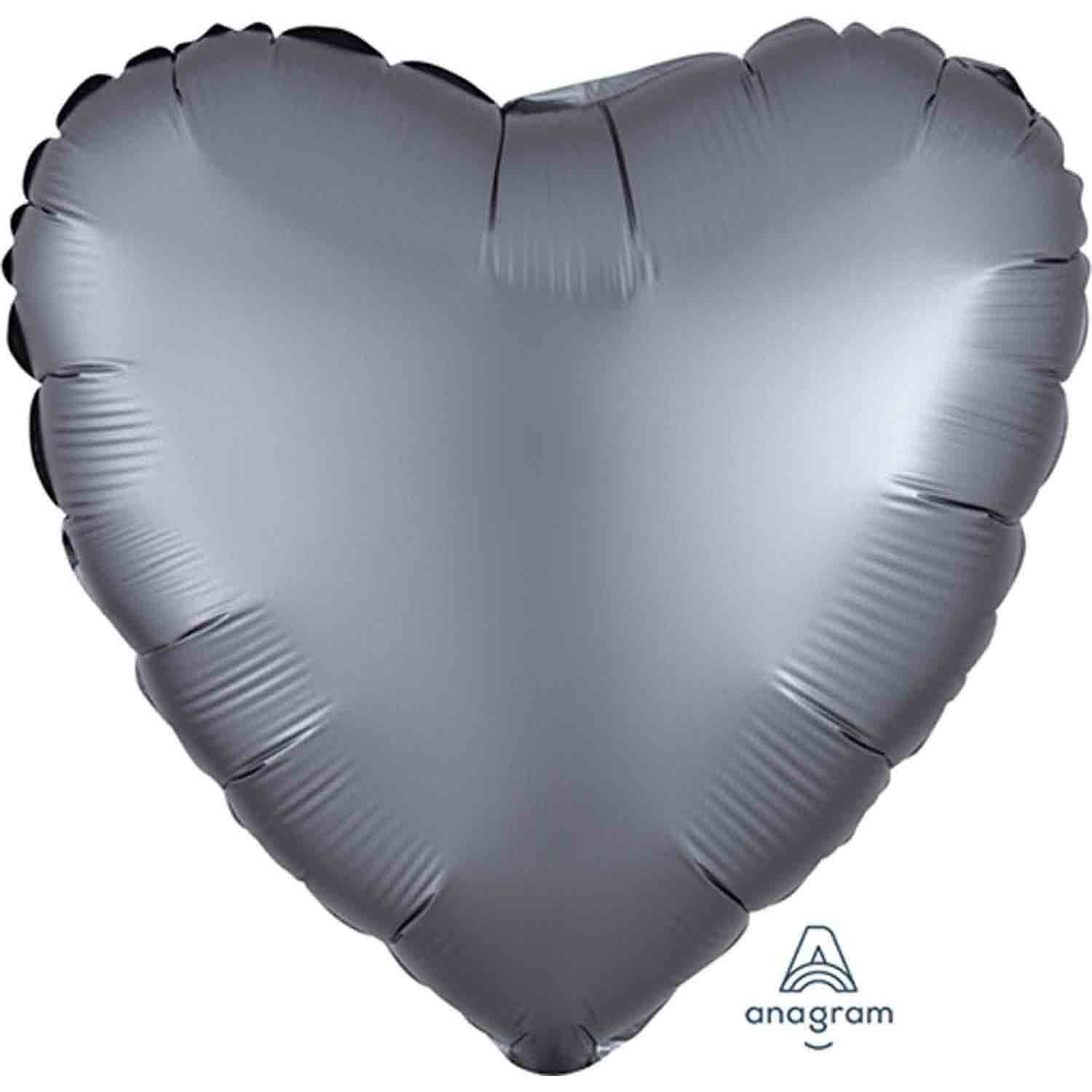 45cm Standard HX Satin Luxe Graphite Heart Balloon - Elegant Party Decor for Birthdays, Weddings & Valentine's Day Celebrations