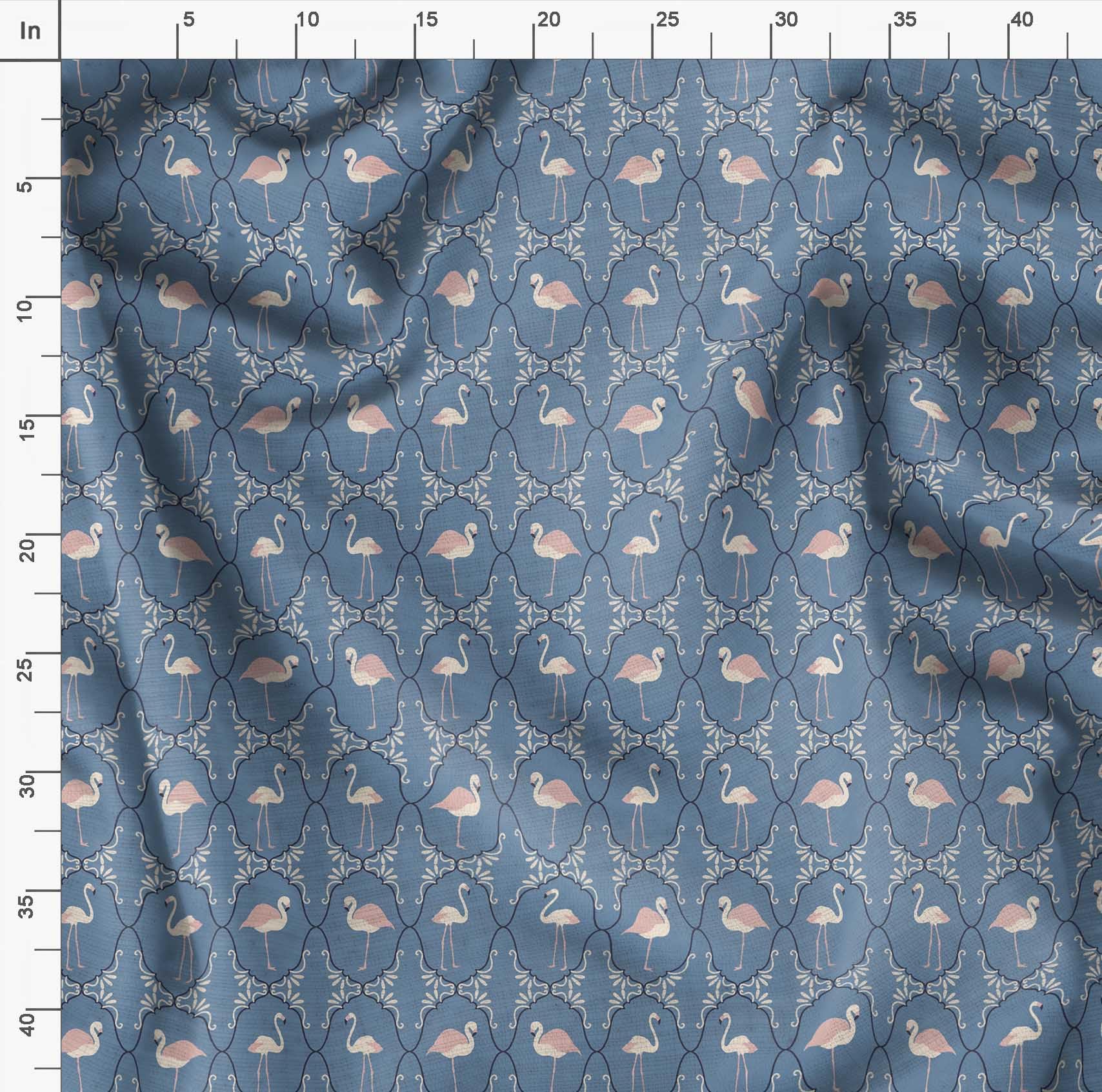 Soimoi Moss Georgette Blue Fabric by The Yard - 42 Inch Wide Flamingo & Moroccan Damask Printed Textile - Tropical Pattern Fabric for Dresses, Curtains & DIY Projects - Lightweight Chiffon Material for Sewing & Crafting