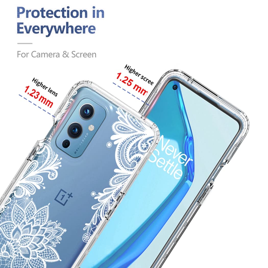 OnePlus 9 5G LE2110 Phone Case with Tempered Glass Screen Protector - Clear Mandala Design Full Body Protective Cover | Shockproof, Anti-Scratch | Perfect for Daily Use, Travel & Outdoor Activities