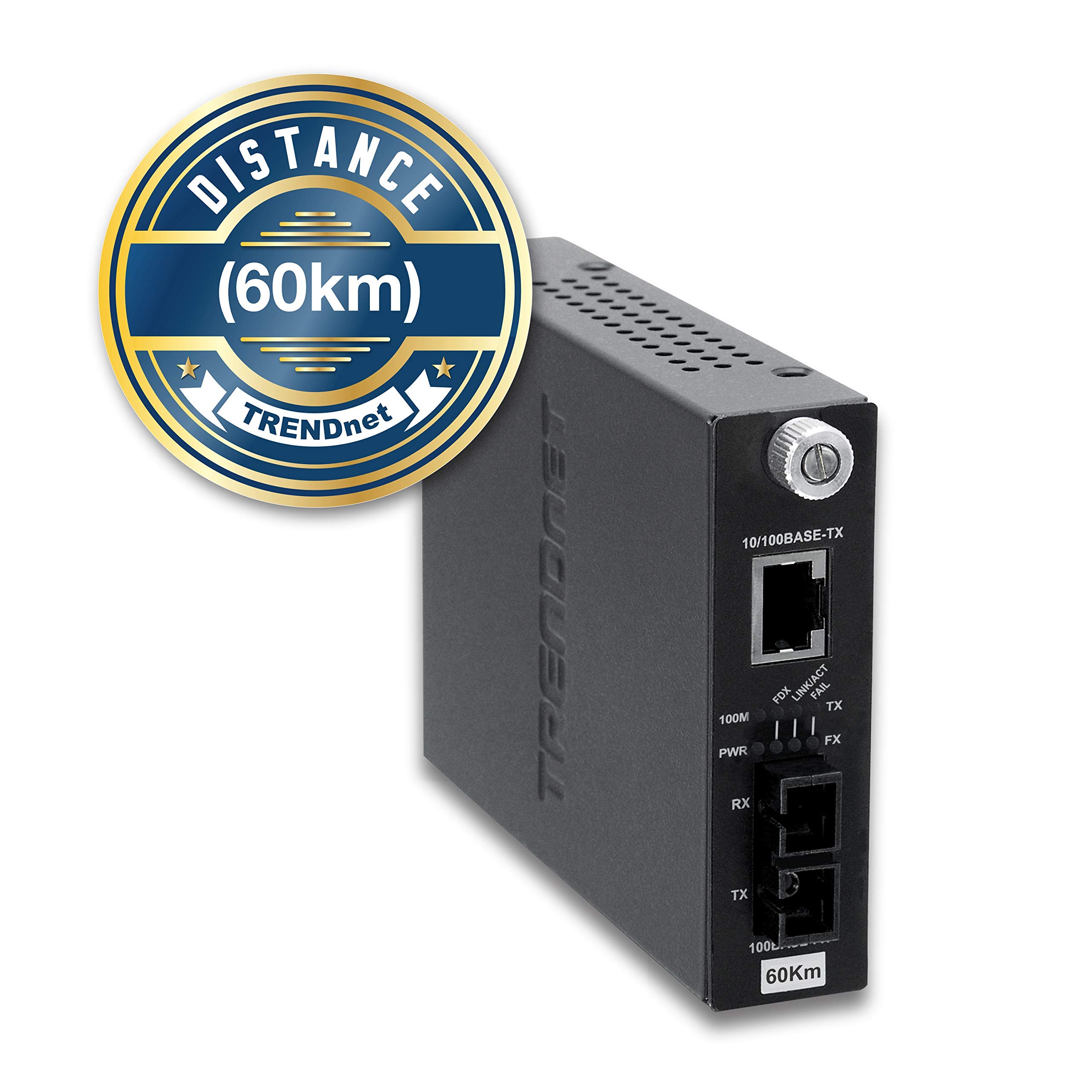 TRENDnet TFC-110S60i Fiber Media Converter - 10/100Base-TX to 100Base-FX Single Mode SC (60Km/37.3 Miles) with Auto-Negotiation, RJ-45 Port & Lifetime Protection - Ideal for Enterprise Networks, Data Centers & Long-Distance Ethernet Connections