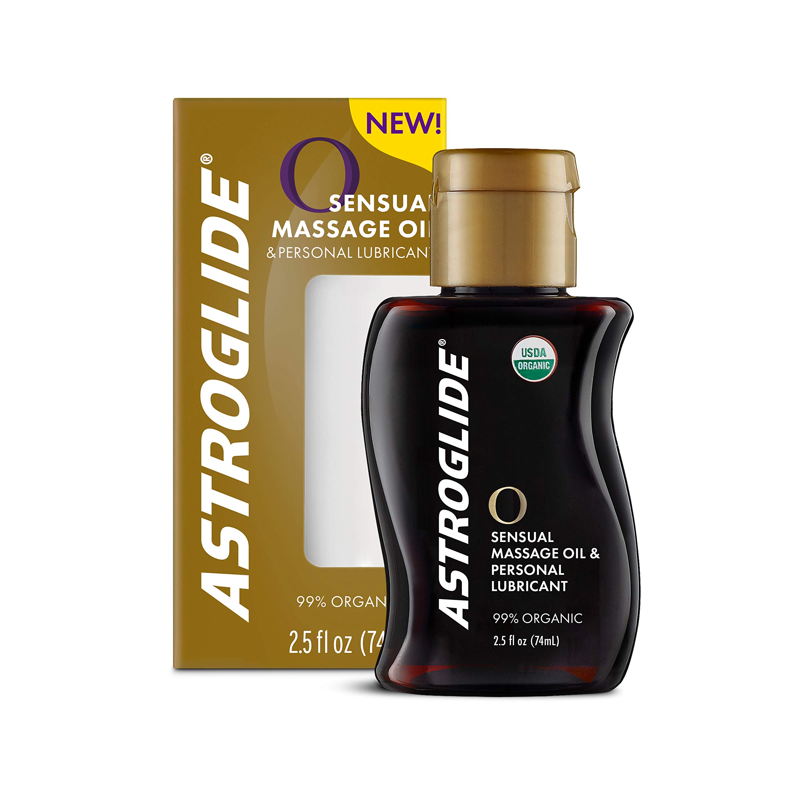 Astroglide O Organic Personal Lubricant & Massage Oil - 2.5 oz, Essential Oil Based, Water-Soluble, Hypoallergenic - Perfect for Couples, Sensitive Skin & Intimate Moments