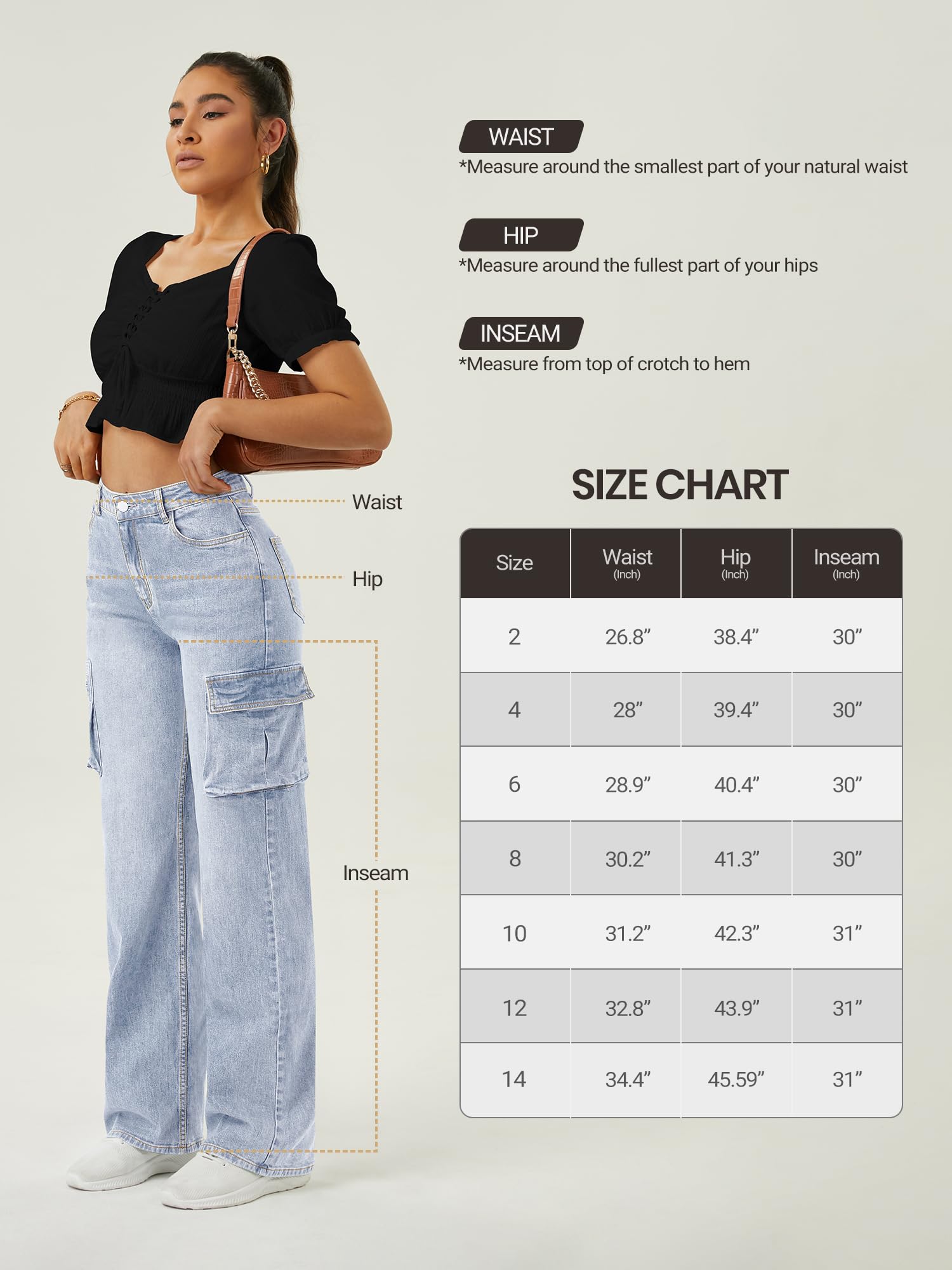 Women's High Waisted Cargo Jeans with 6 Pockets - Straight Wide Leg Baggy Pants for Casual Wear | Perfect for Street Style, Outdoor Adventures & Everyday Comfort