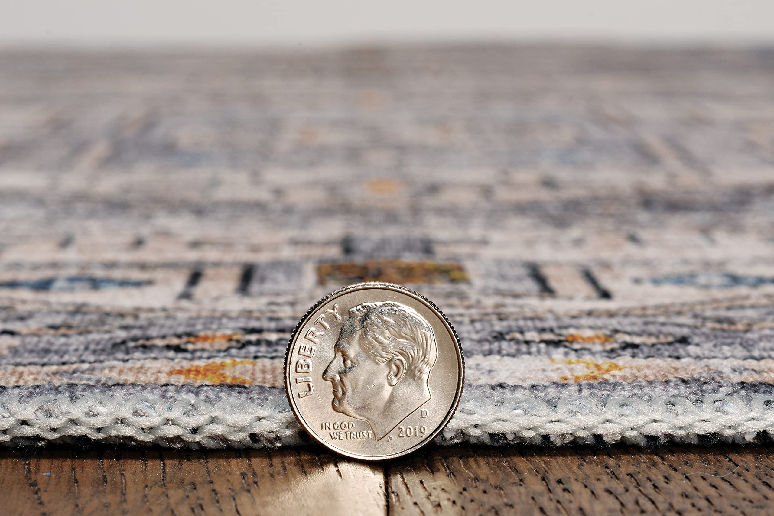Linon Home Decor Washable Area Rug 5' x 7' - Soft Grey & Beige Modern Design for Living Room, Bedroom, Nursery | Indoor Non-Slip Floor Mat Easy to Clean