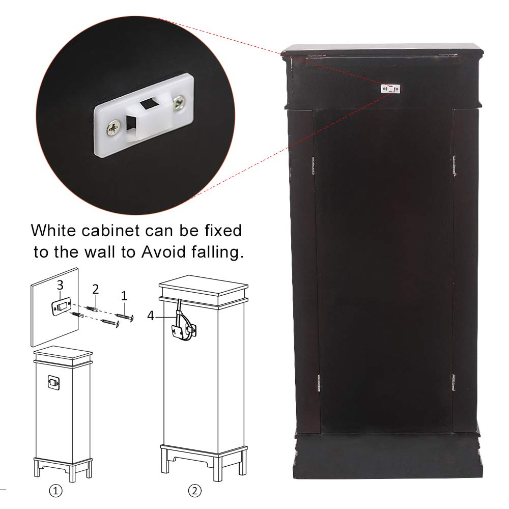 8-Drawer Standing Jewelry Armoire Cabinet with Mirror - Wooden Jewelry Organizer with 2 Side Doors & 16 Necklace Hooks - Perfect for Bedroom, Closet & Dressing Room Storage