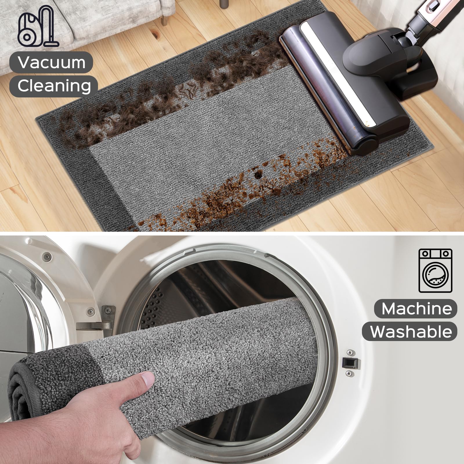 Machine Washable Non-Slip Kitchen Rugs Set of 2 (24