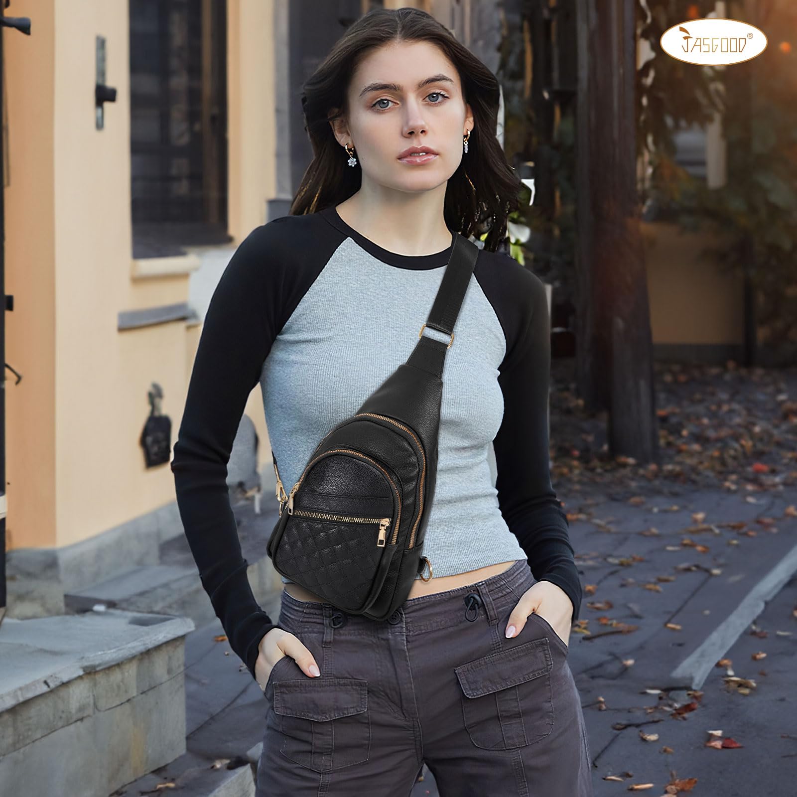 JASGOOD Women's Leather Crossbody Sling Bag - Fashionable Fanny Pack & Chest Bag for Travel, Work, and Daily Use | Durable Sling Backpack for Outdoors, Commuting, and Shopping