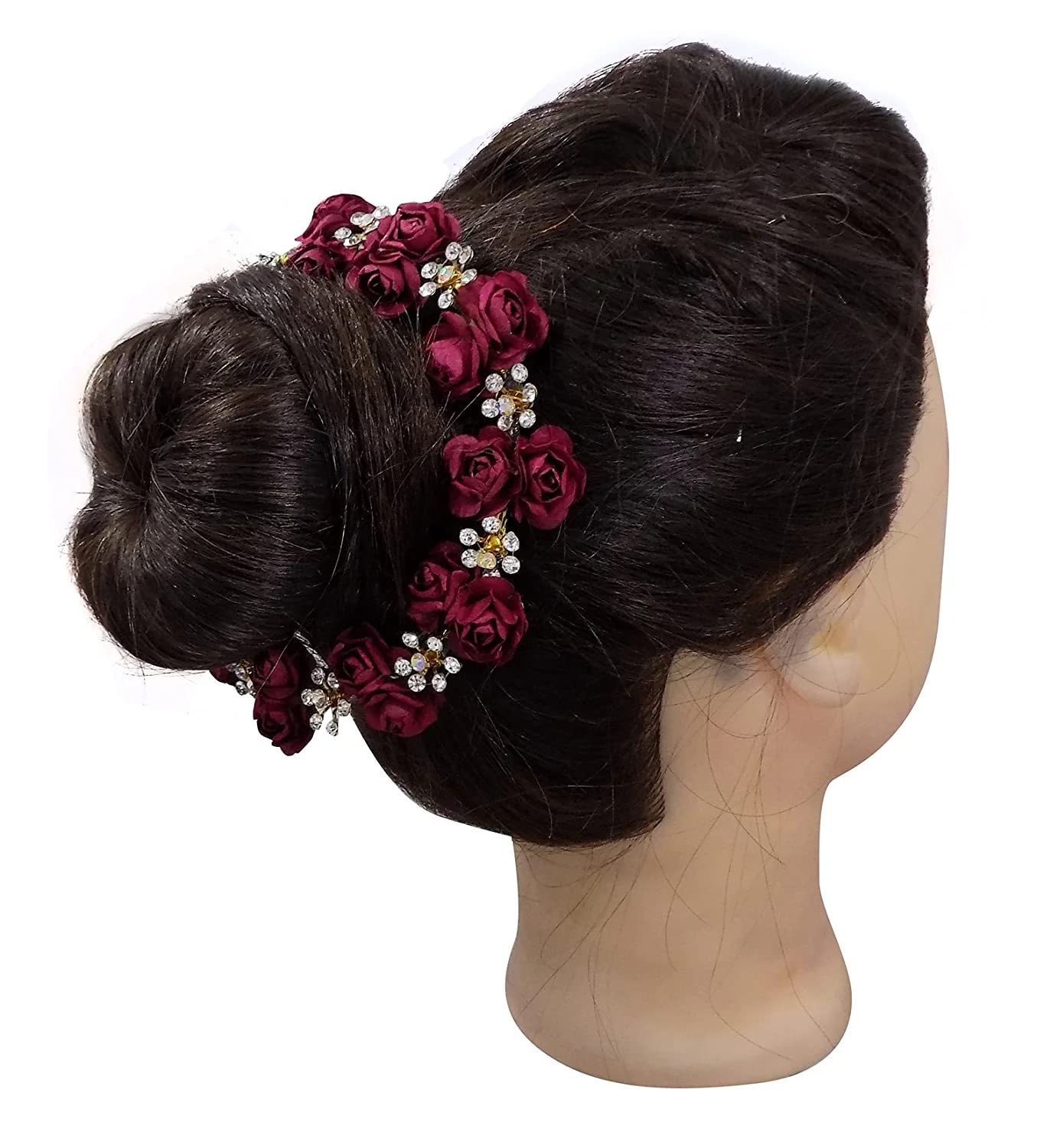 Majik Bun Decoration Hair Gajra for Women & Girls - Wedding & Party Hair Accessories (Maroon) | Perfect for Bridal, Festive & Special Occasion Hairstyles