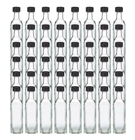 48 Pack - 2 oz (60ml) Clear Glass Bottles with Black Caps - Perfect for Wedding Favors, Party Gifts, Corporate Events, Baptisms & DIY Projects - Ideal for Essential Oils, Perfumes, Spices & Craft Storage