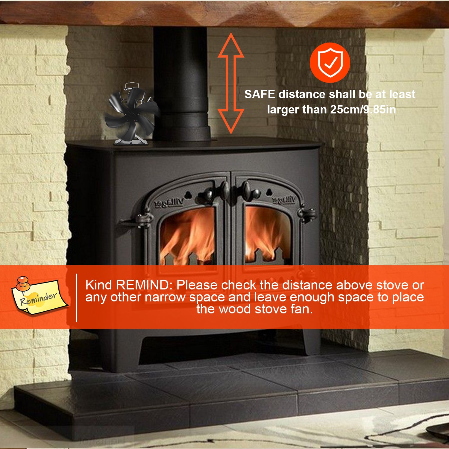 VODA Heat Powered Wood Stove Fan with Bracket - Eco-Friendly Silent Blower for Wood Stove, Pellet Stove, Fireplace & Buddy Heater - Perfect for Home Heating & Energy Efficiency