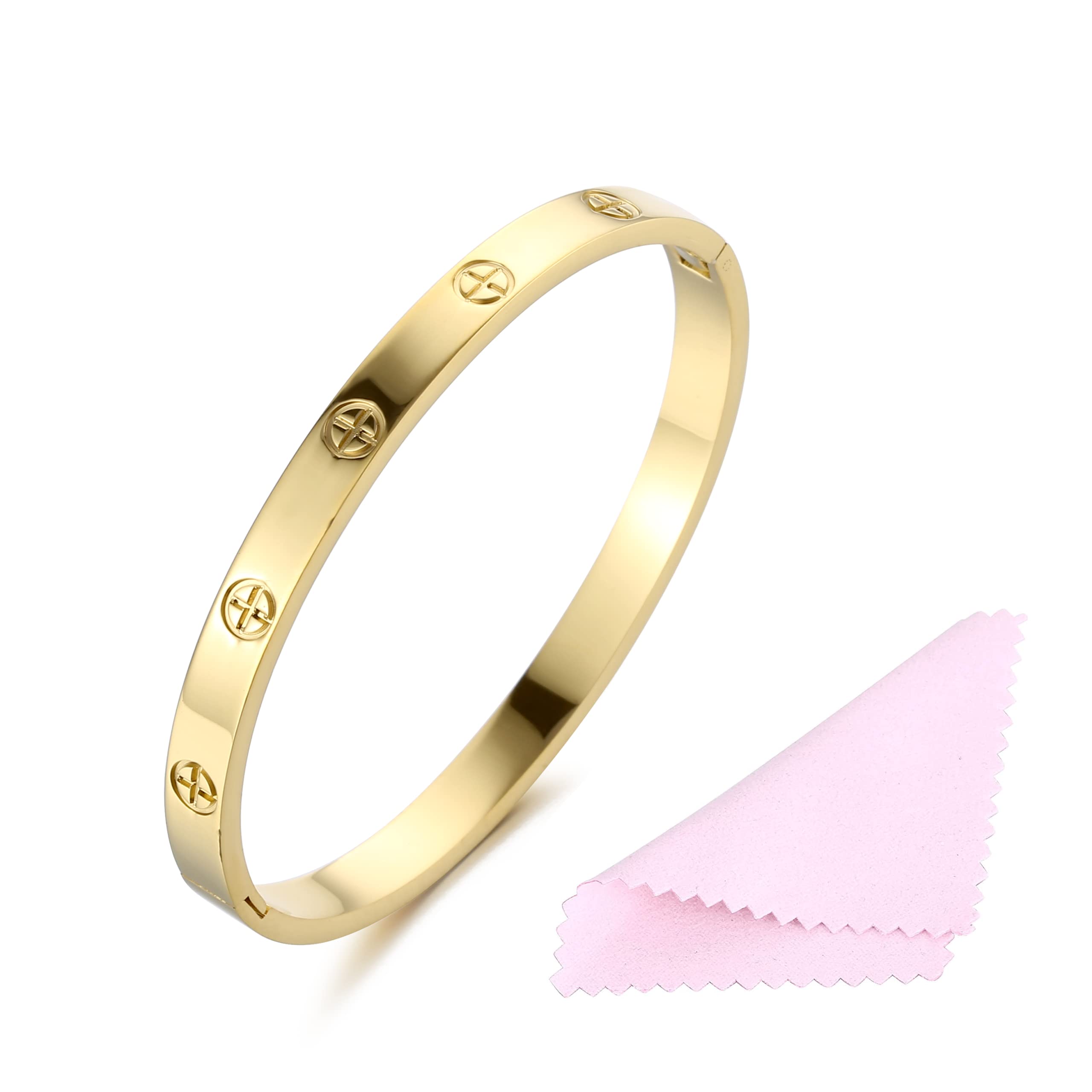 YCSLYW Women's Stainless Steel Bracelet with Cubic Zirconia - Elegant Oval Bangle Jewelry for Gifts, Anniversaries & Special Occasions