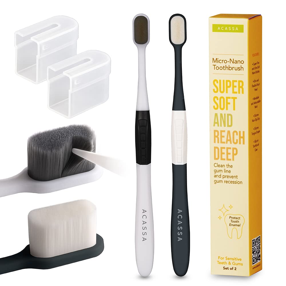 Super Soft Nano Toothbrush with 20,000 Bristles - Gentle Gum Care for Sensitive Teeth - Includes Travel Case (Black/White) - Perfect for Adults & Kids - Ideal for Travel, Daily Oral Care, and Sensitive Gum Protection