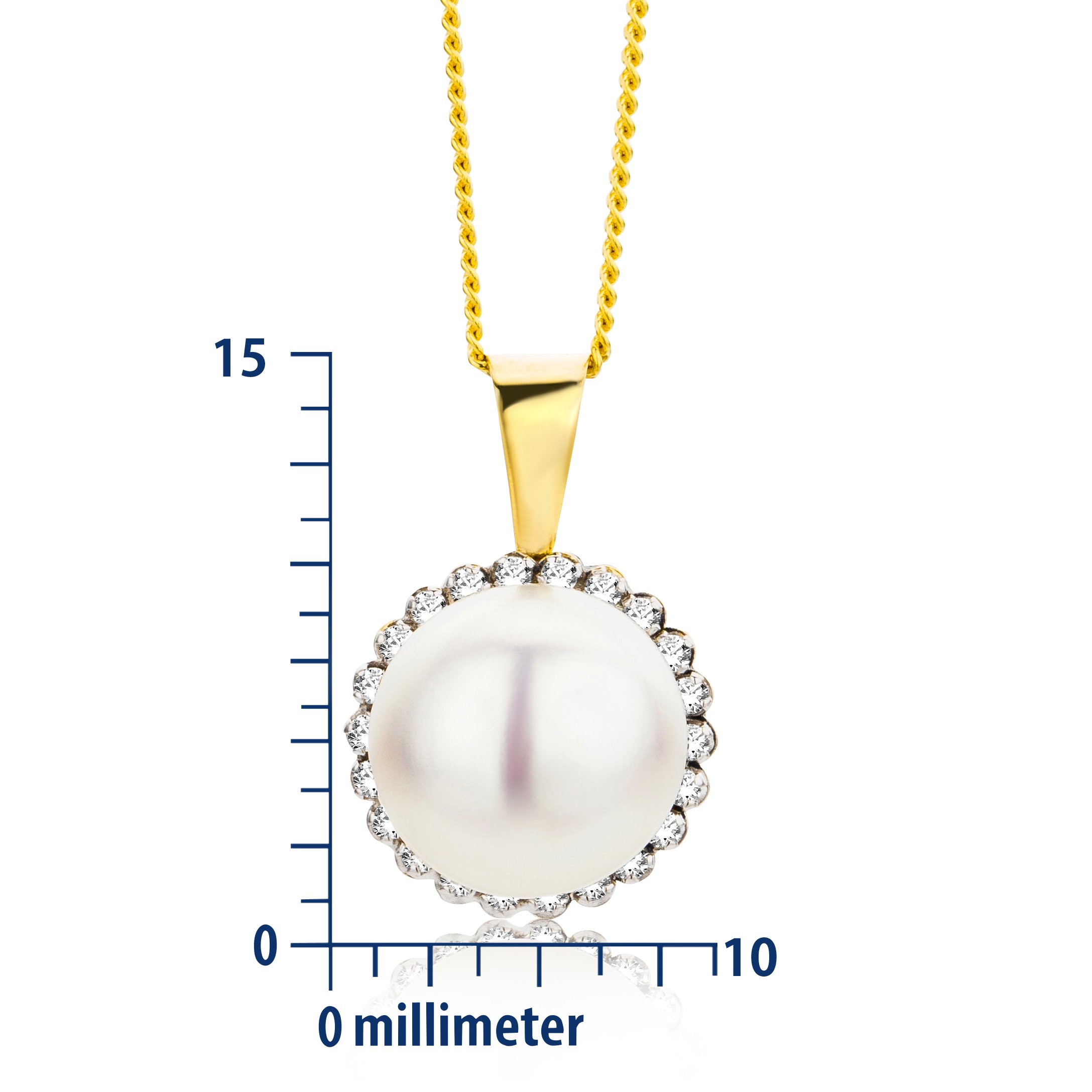 Miore Women's Freshwater Pearl Necklace - 9K Yellow Gold Pendant with Brilliant Cut Zirconia, 45cm Chain | Elegant Jewelry for Weddings, Parties & Special Occasions